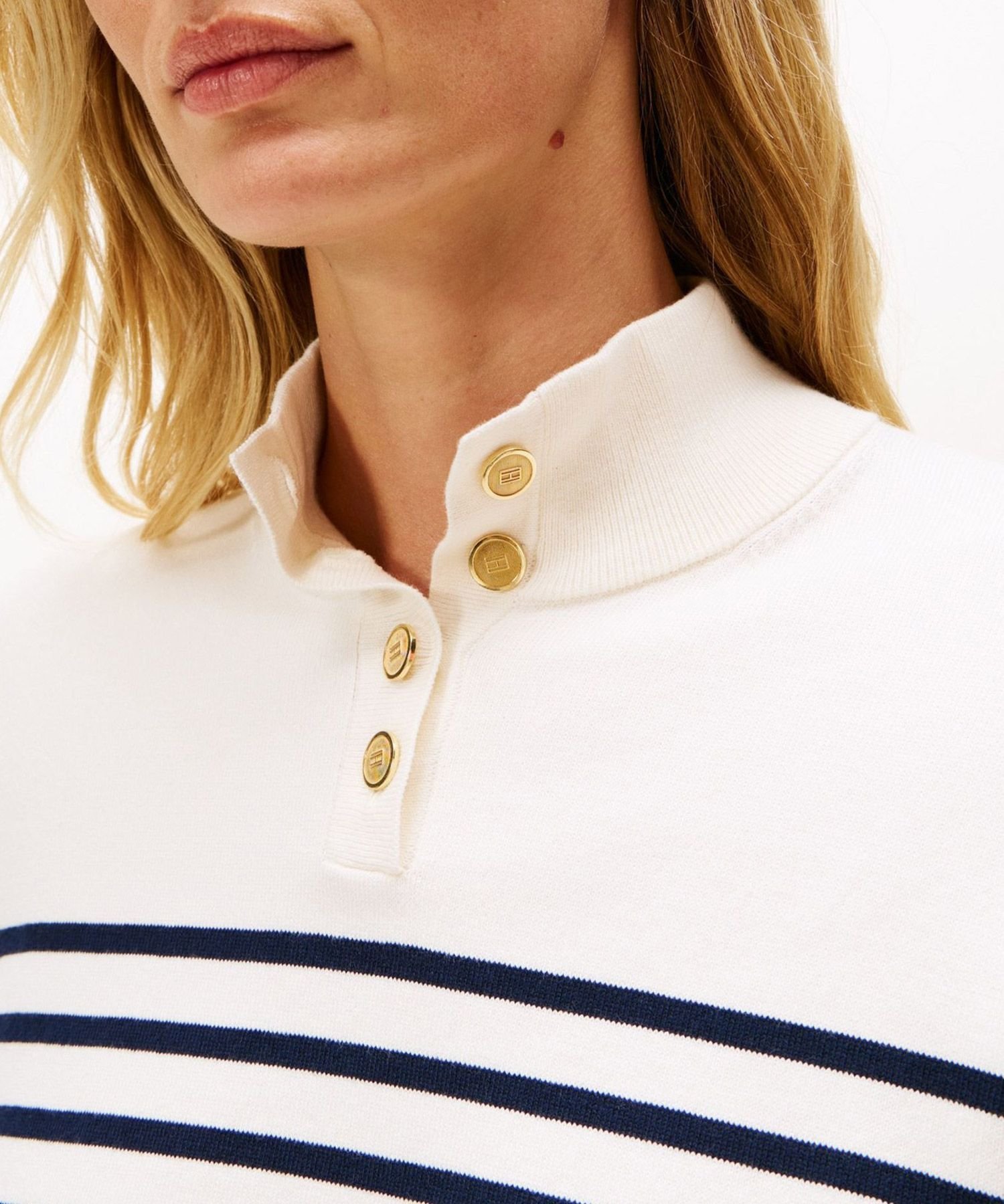 【SALE／30%OFF】TOMMY HILFIGER ジャージーゴールドボタンモックネックセーター トミーヒルフィガー トップス ニット ホワイト【送料無料】