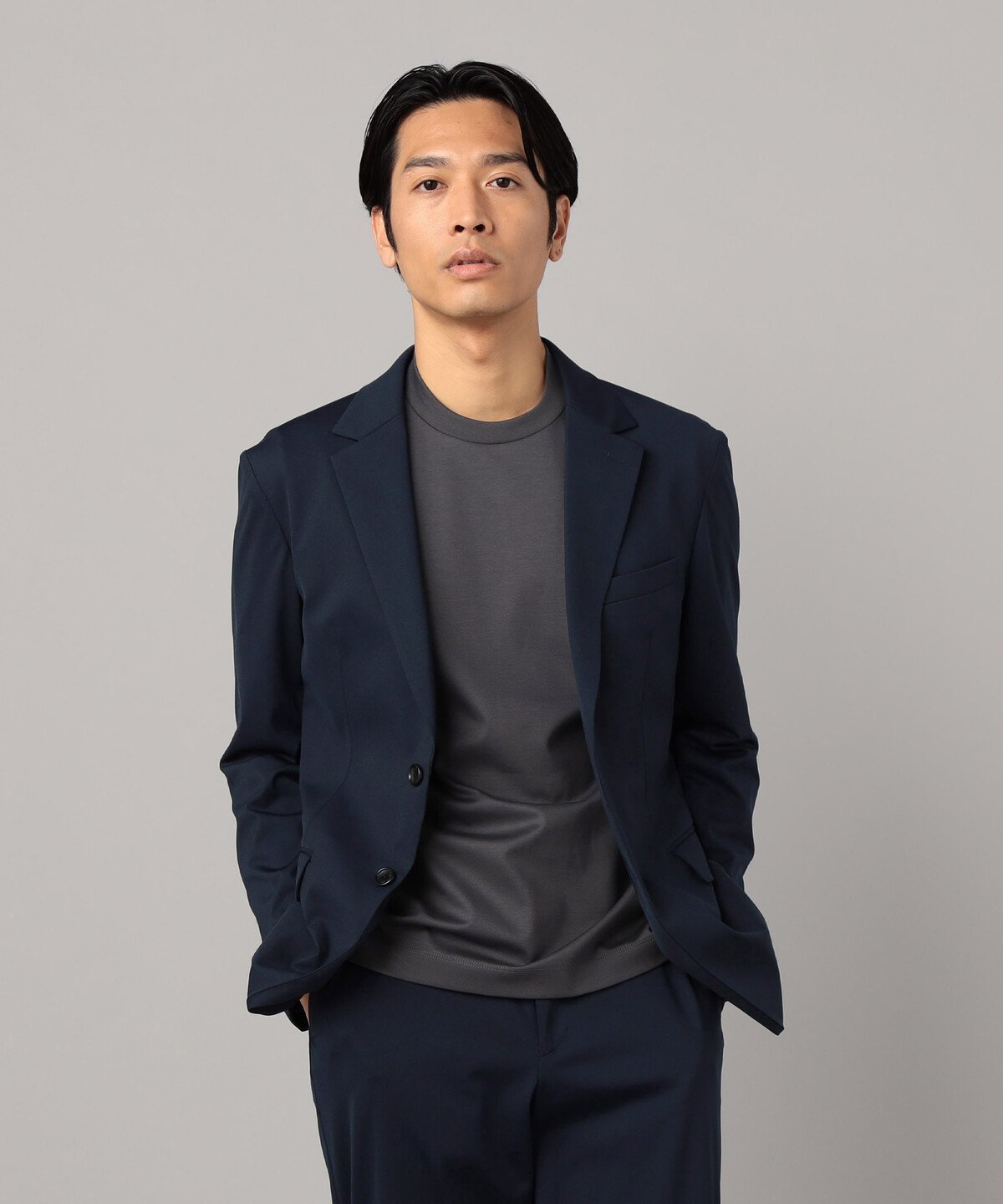 【セットアップ対応】福井産 ナイロントリコットジャージー ジャケット コムサメン ジャケット・アウター テーラードジャケット・ブレザー グレー ネイビー