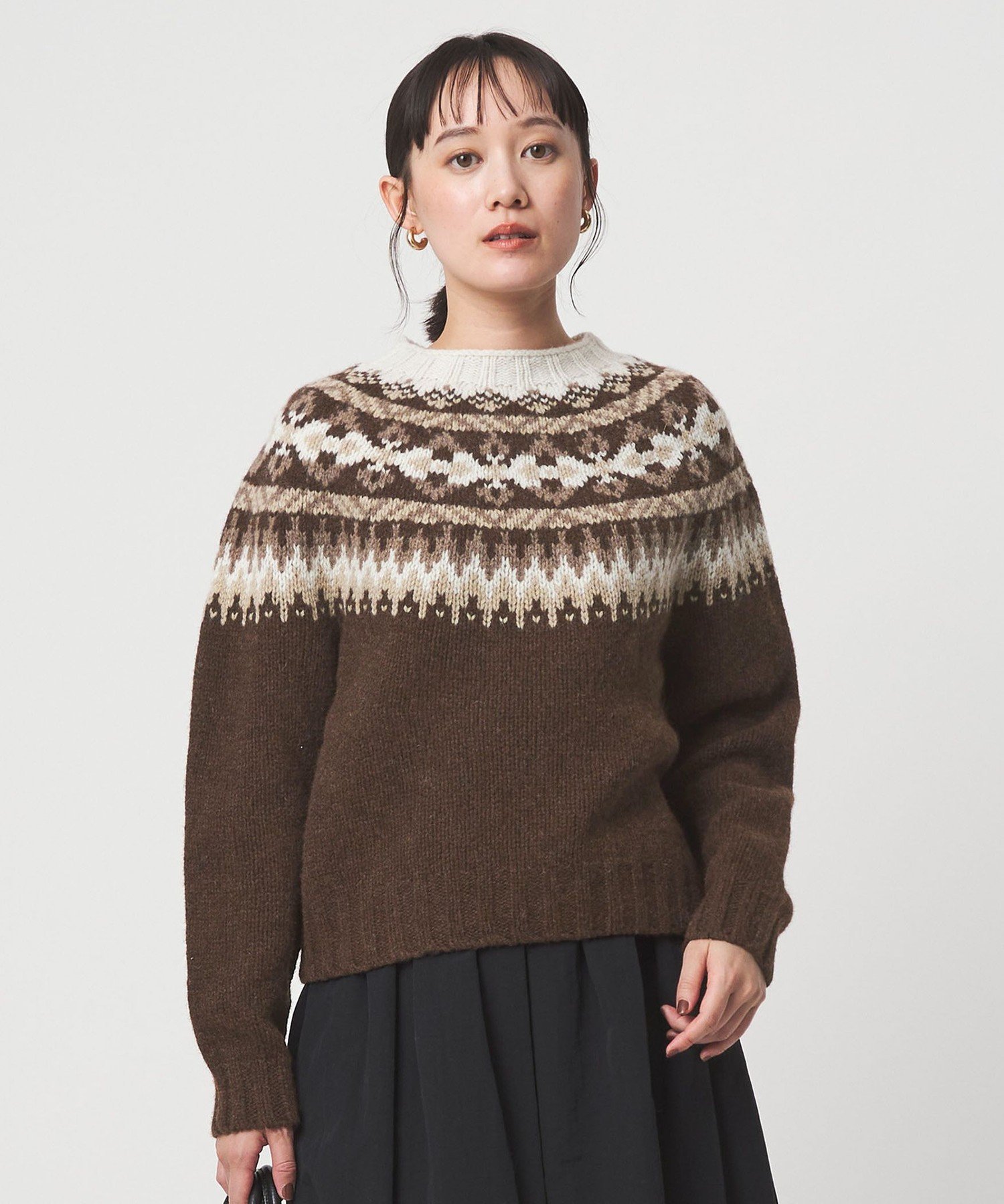 【SALE／10%OFF】UNITED ARROWS green label relaxing 【別注】＜Harley of Scotland＞ノルディック プルオーバー ニット ユナイテッドアローズ グリーンレーベルリラクシング トップス ニット ブラウン グレー【送料無料】