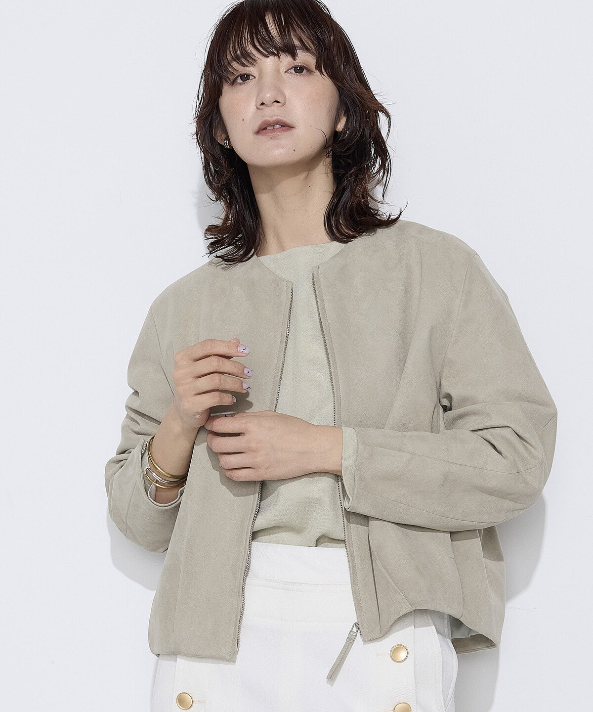 K.T KIYOKO TAKASE TALL [ TALLサイズ ] フェイクスエード タックブルゾン コムサ ジャケット・アウター ブルゾン・ジャンパー グレー ブルー