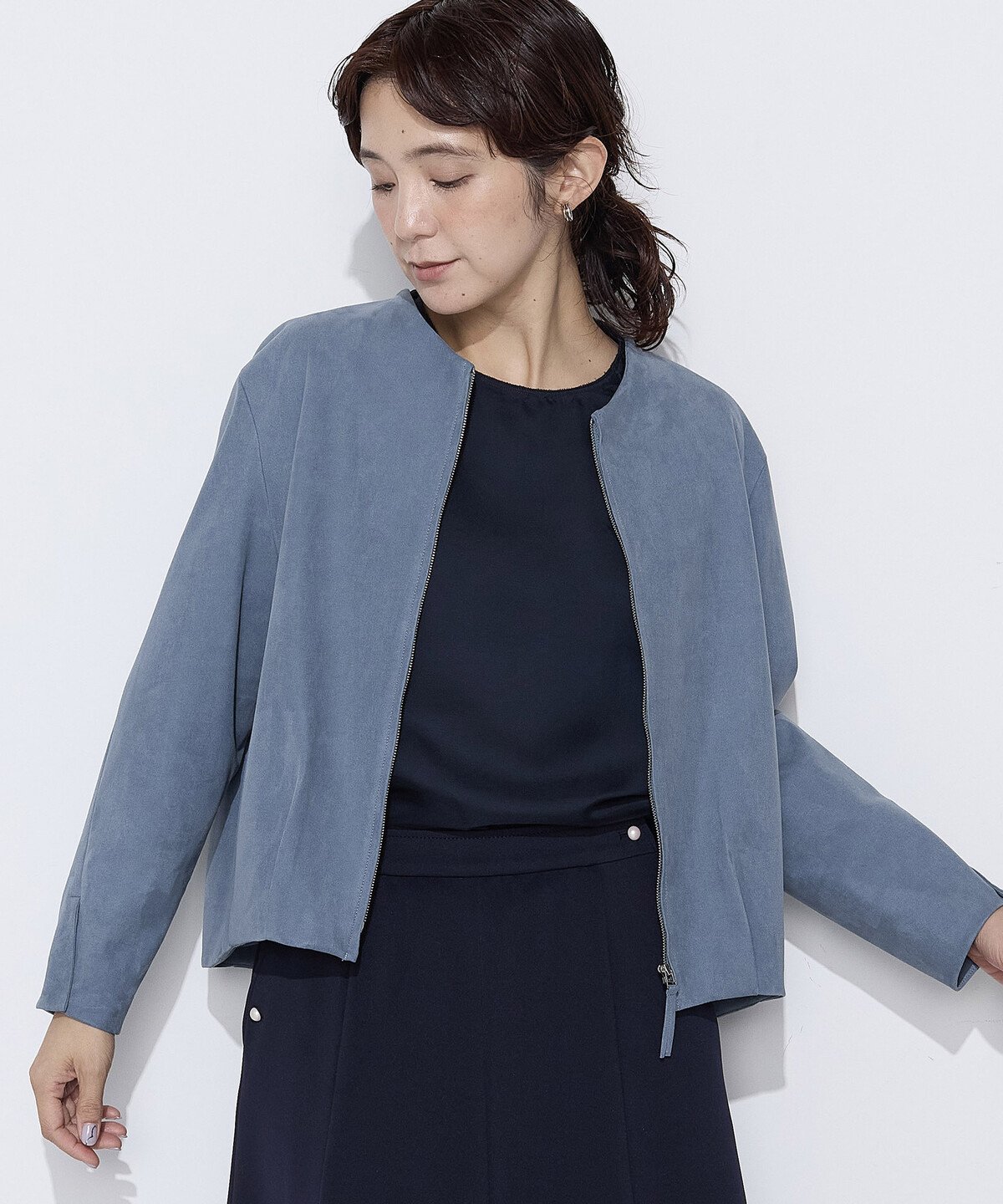 K.T KIYOKO TAKASE TALL [ TALLサイズ ] フェイクスエード タックブルゾン コムサ ジャケット・アウター ブルゾン・ジャンパー グレー ブルー