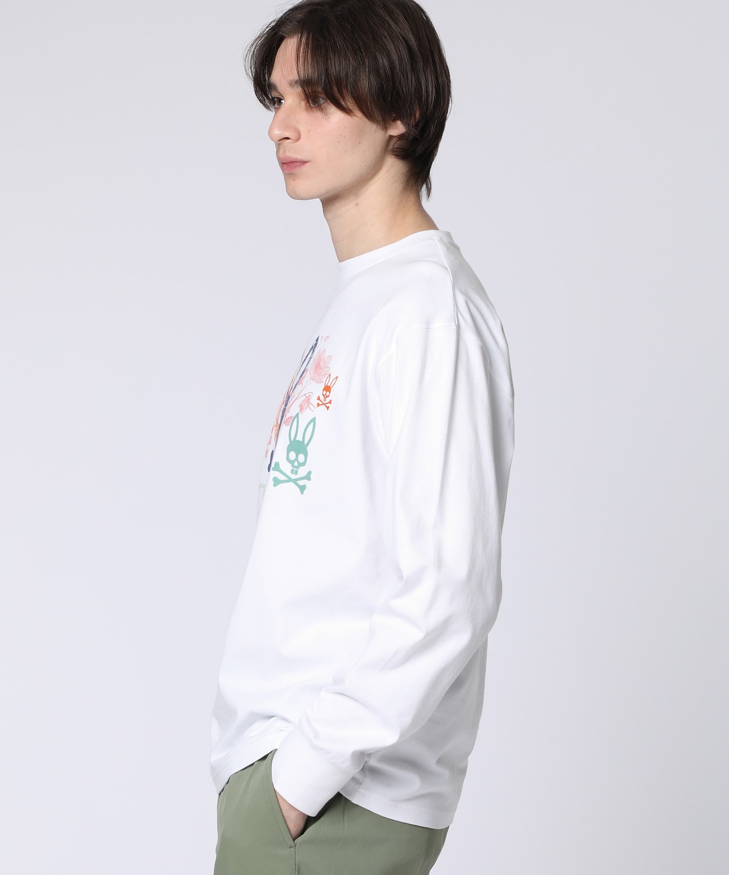 Psycho Bunny フラワーグラフィック ロングスリーブTシャツ サイコバニー トップス カットソー・Tシャツ ホワイト ブラック【送料無料】