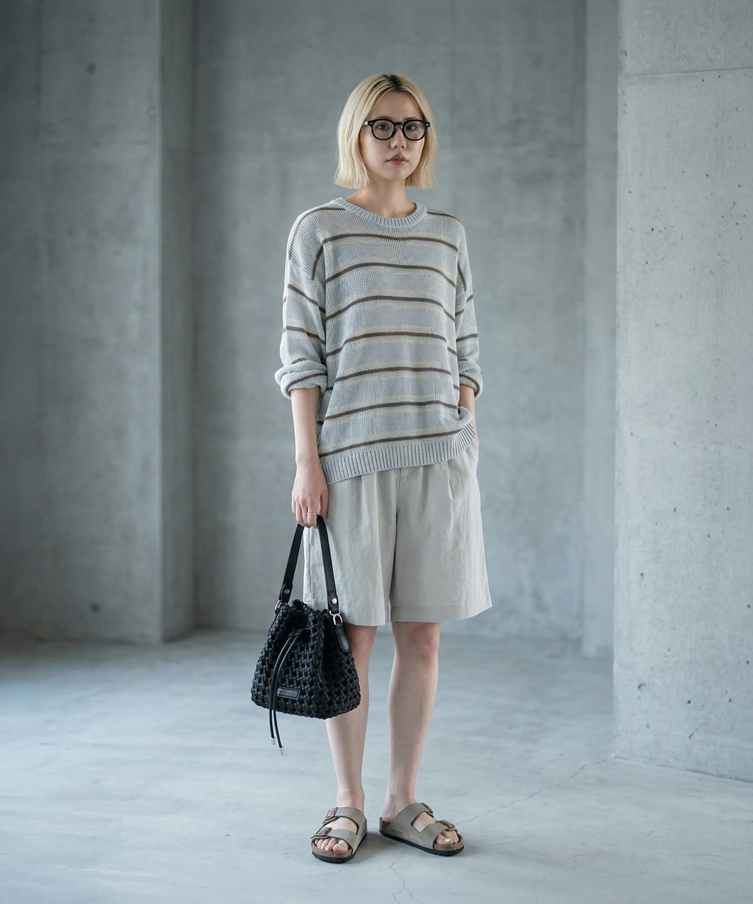 STYLE DELI 【BLK001】綿タッチボーダークルーネックプルオーバー スタイルデリ トップス カットソー・Tシャツ グレー ブルー【送料無料】