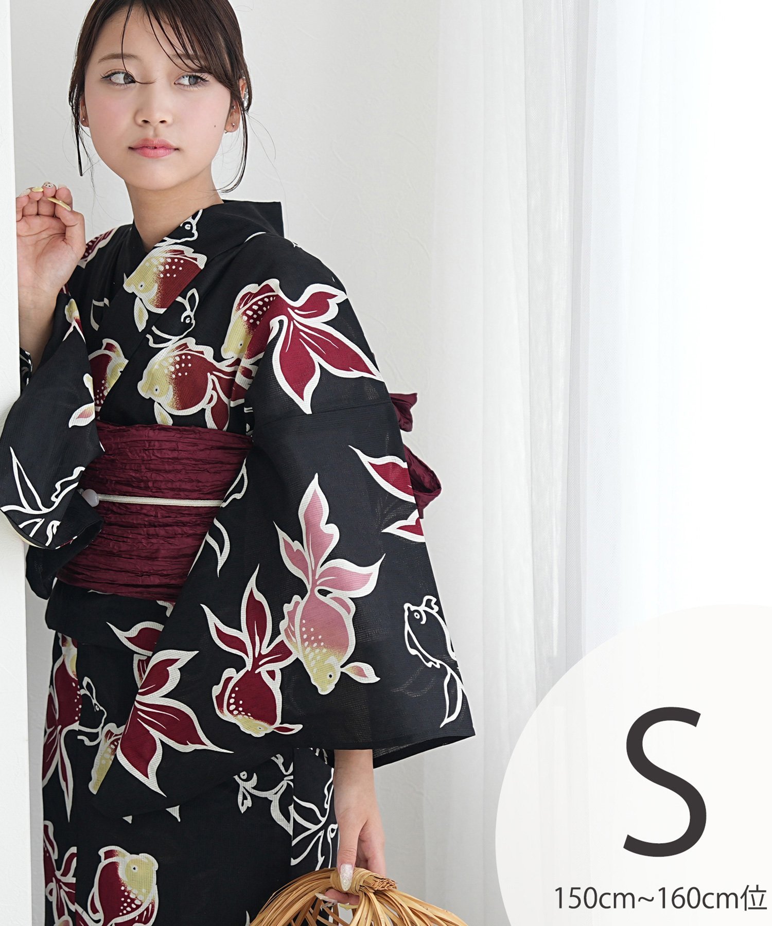 【SALE／25%OFF】utatane utatane 浴衣 3点セット 黒地に紅色のたゆたう金魚 Sサイズ ウタタネ 着物・浴衣・和装小物 浴衣【送料無料】
