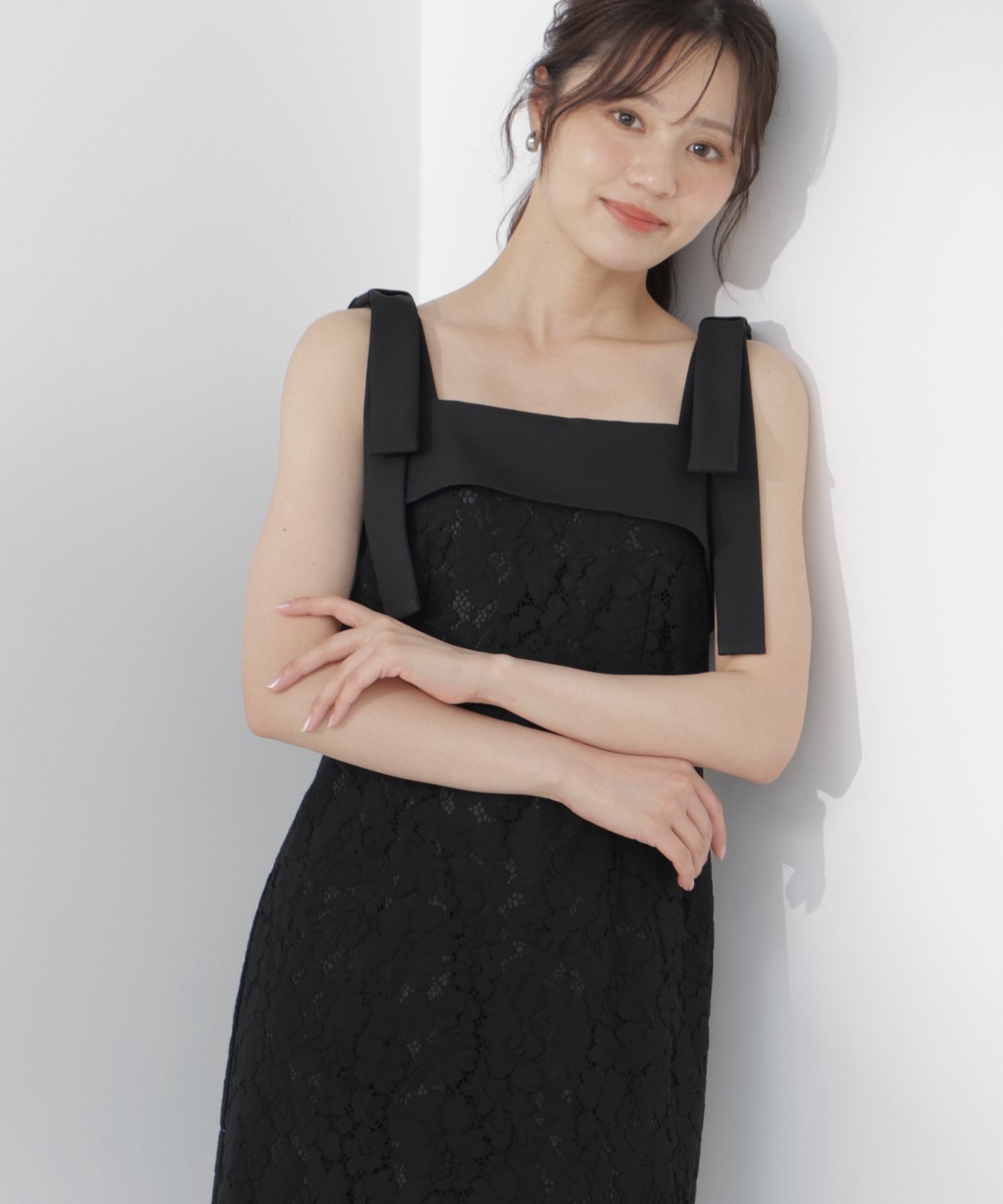 PROPORTION BODY DRESSING リボン付きレースワンピース プロポーションボディドレッシング ワンピース・ドレス ワンピース ベージュ ブラック