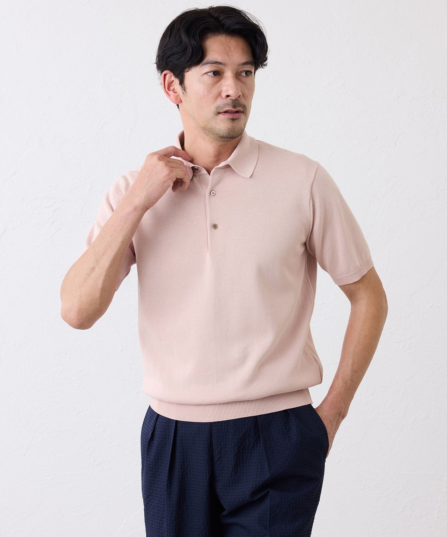 S.ESSENTIALS ハイツイストニットポロ エス エッセンシャルズ トップス ポロシャツ ネイビー ブラック ホワイト ピンク ベージュ【送料無料】