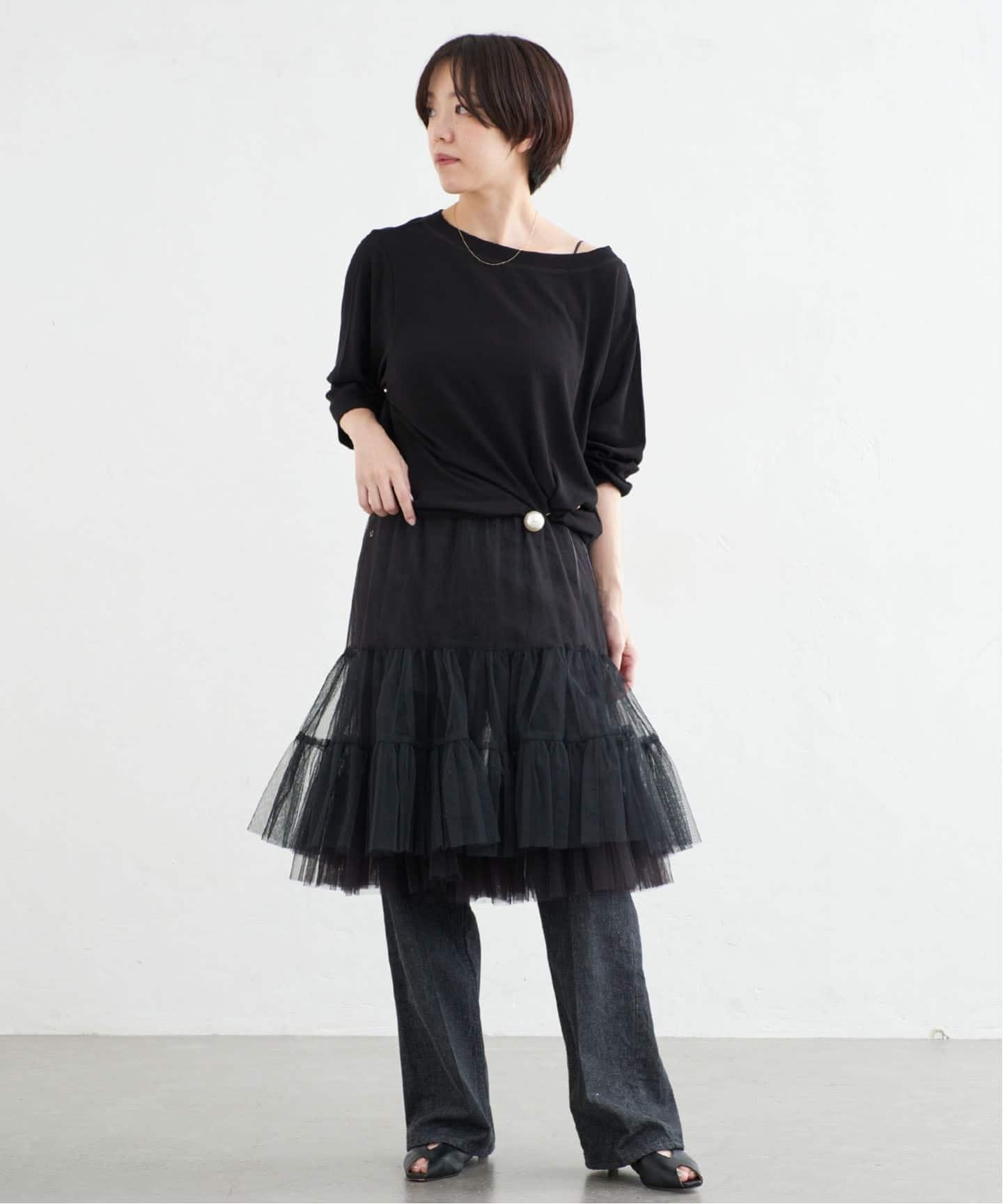 IENA ガーゼフライス ボートネックプルオーバー イエナ トップス カットソー・Tシャツ ブラック ホワイト