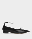 CHARLES & KEITH レザー メタリックアクセントポインテッドトゥアンクルストラップフラット チャールズアンドキース シューズ・靴 バレエシューズ【送...