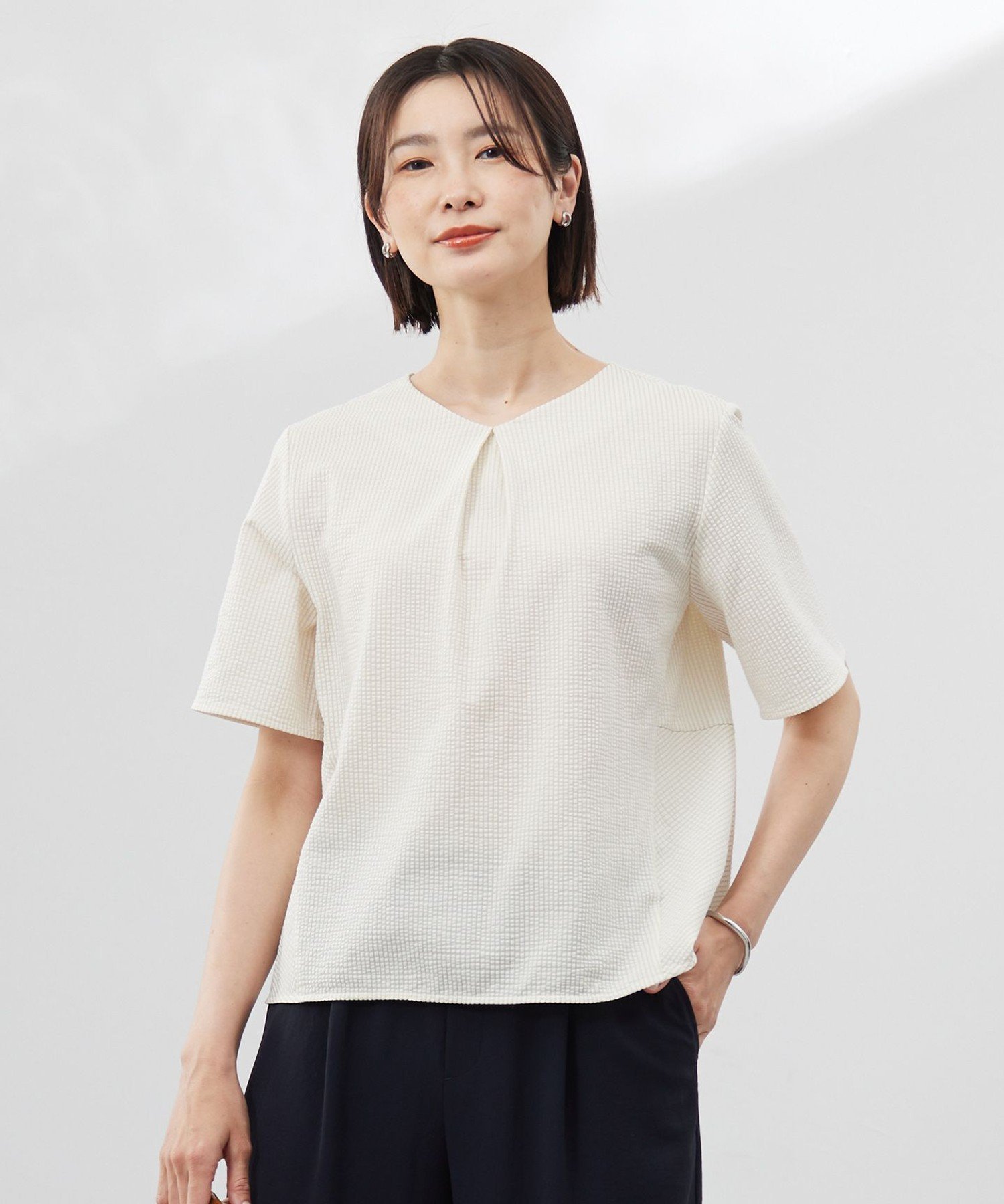 J.PRESS 【洗える・抗菌防臭・吸水速乾】サッカージャージー ペプラム カットソー ジェイプレス トップス カットソー・Tシャツ ホワイト