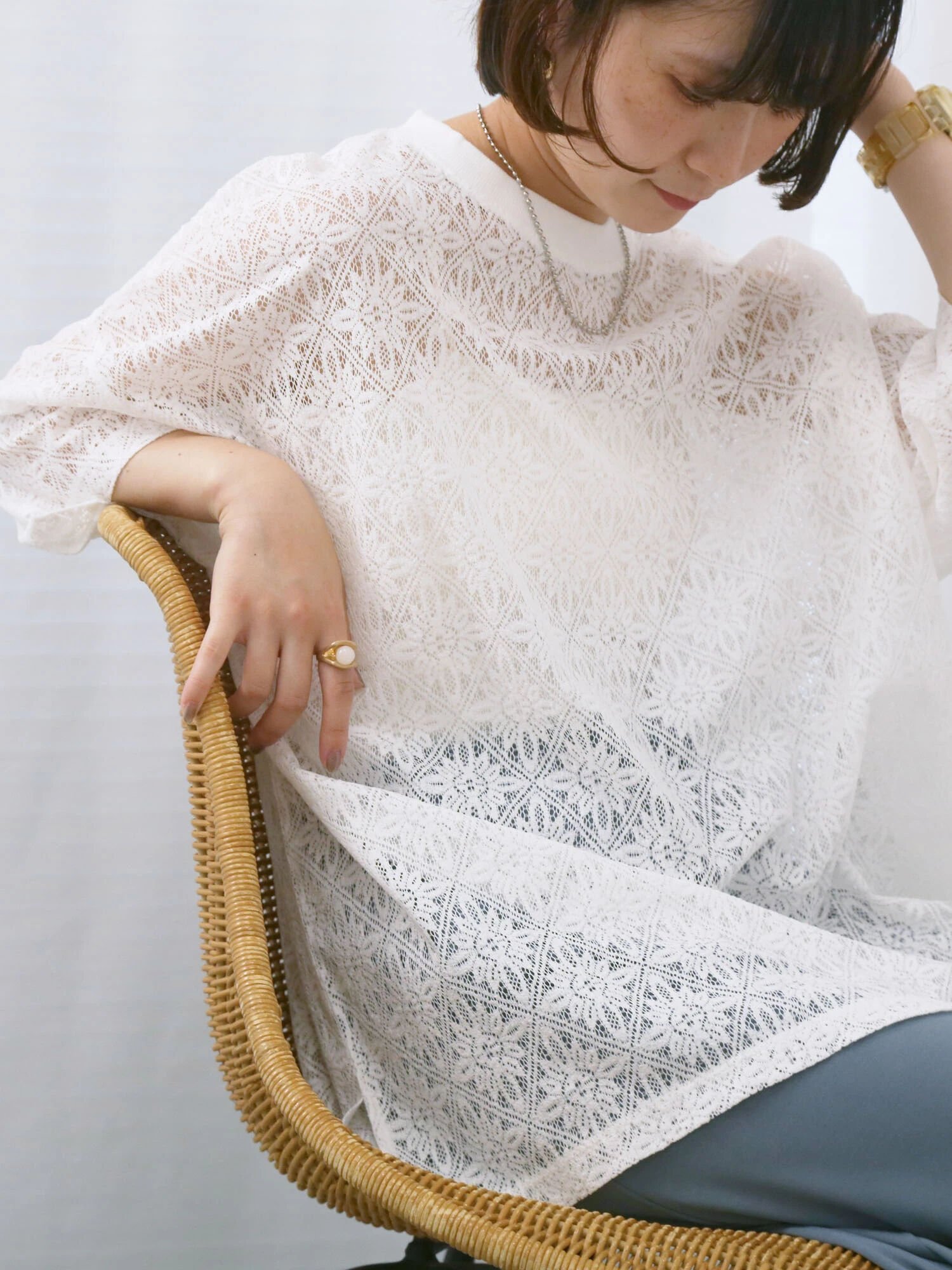 【SALE／50%OFF】Samansa Mos2 blue レースTシャツ サマンサモスモス トップス カットソー・Tシャツ ホワイト ブラック ブラウンのサムネイル