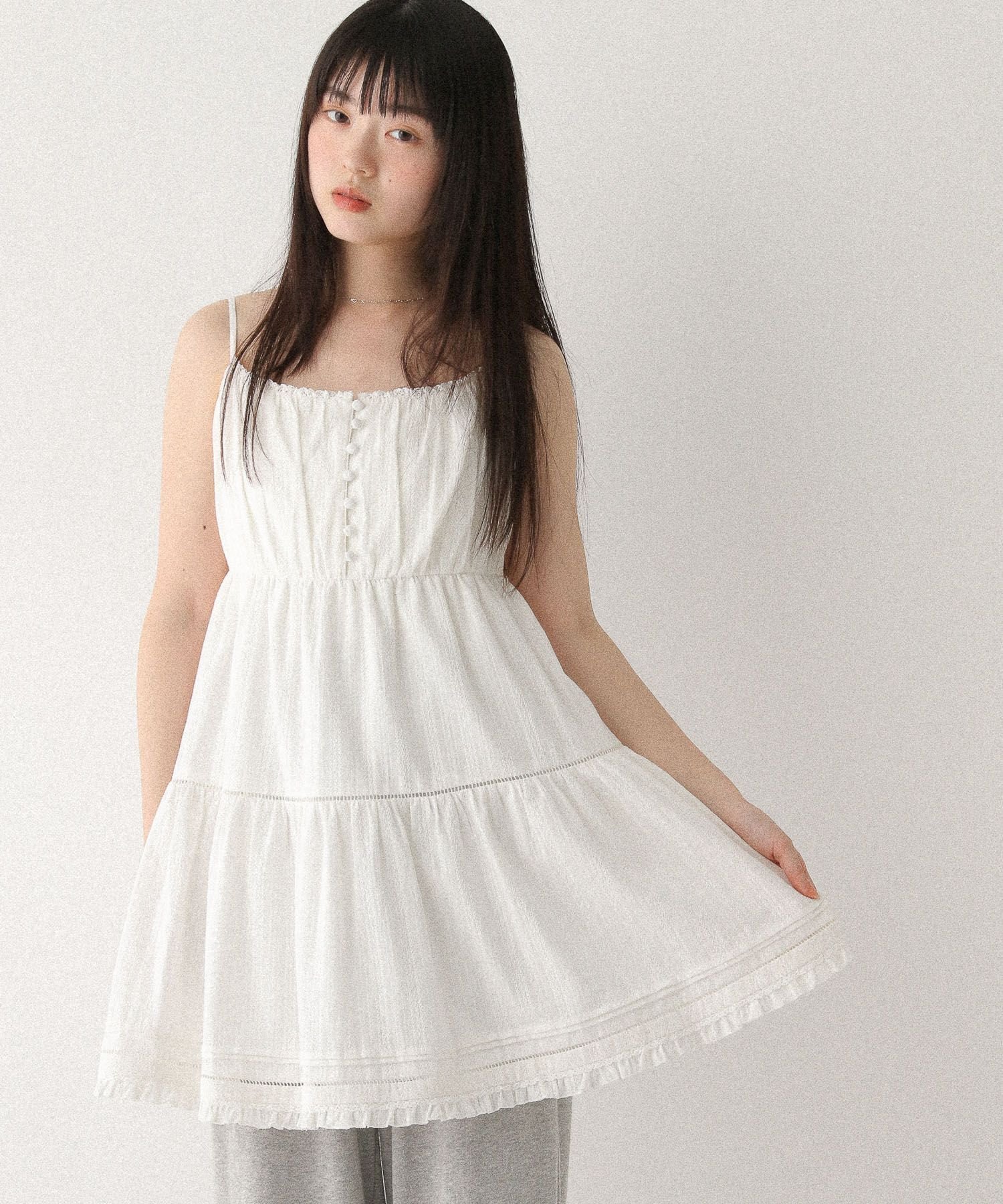 【SALE／66%OFF】Heather レースフリルキャミミニワンピース ヘザー ワンピース・ドレス チュニック ホワイト ブラック