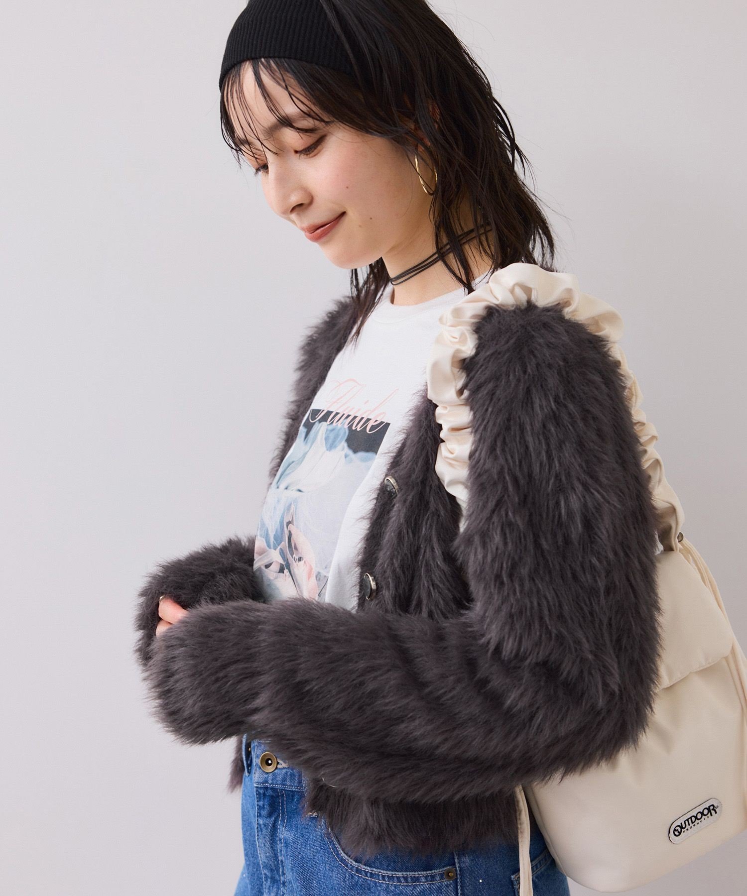 未使用 escada エスカーダ ミンクファー付 カシミヤシルク