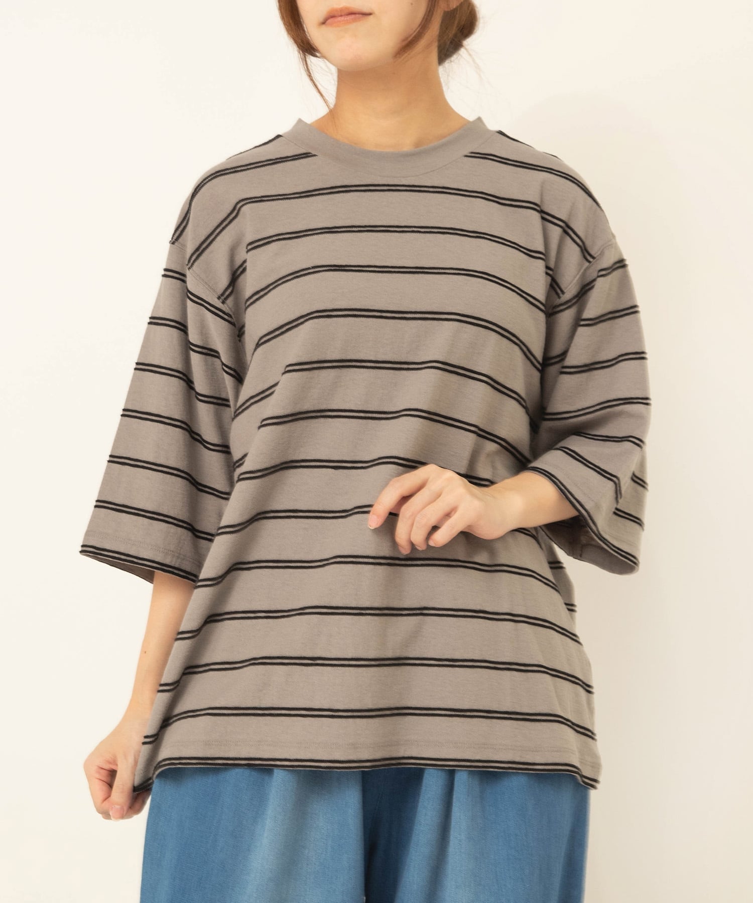 RNA-N M2644 タックボーダー半袖T アールエヌエーエヌ トップス カットソー・Tシャツ グリーン ブラック