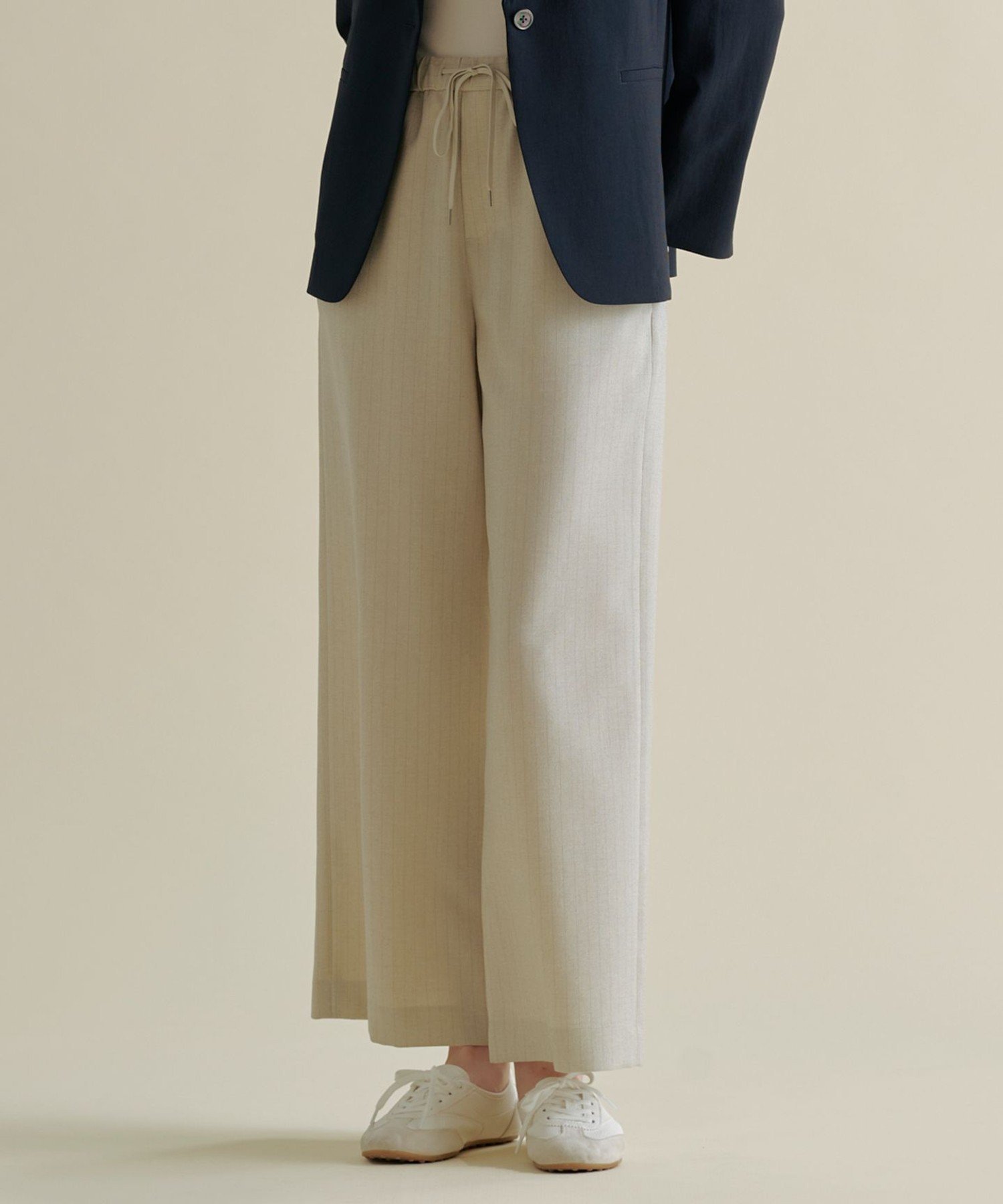 J.PRESS LADIES L ペンシル SLUB STRIPE ワイド イージー パンツ ジェイプレス パンツ その他のパンツ ネイビー