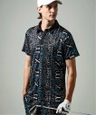 【SALE/50%OFF】LUXEAKMPLUS LUXEAKMPLUS×roar ゴルフ 総柄ロゴ半袖ポロシャツ シフォン トップス ポロシャツ ブラック【送料無料】