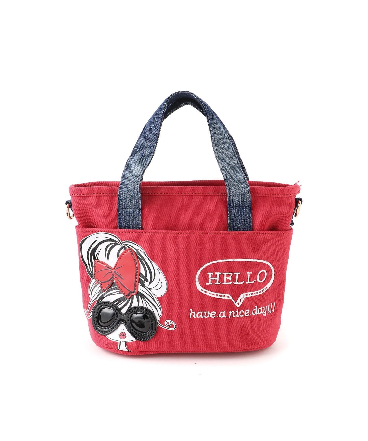 fiore fiore/(W)デニムリボンサングラスHelloハンド2Way ファッションバッグプラザ　ラミー バッグ ショルダーバッグ レッド【送料無料】