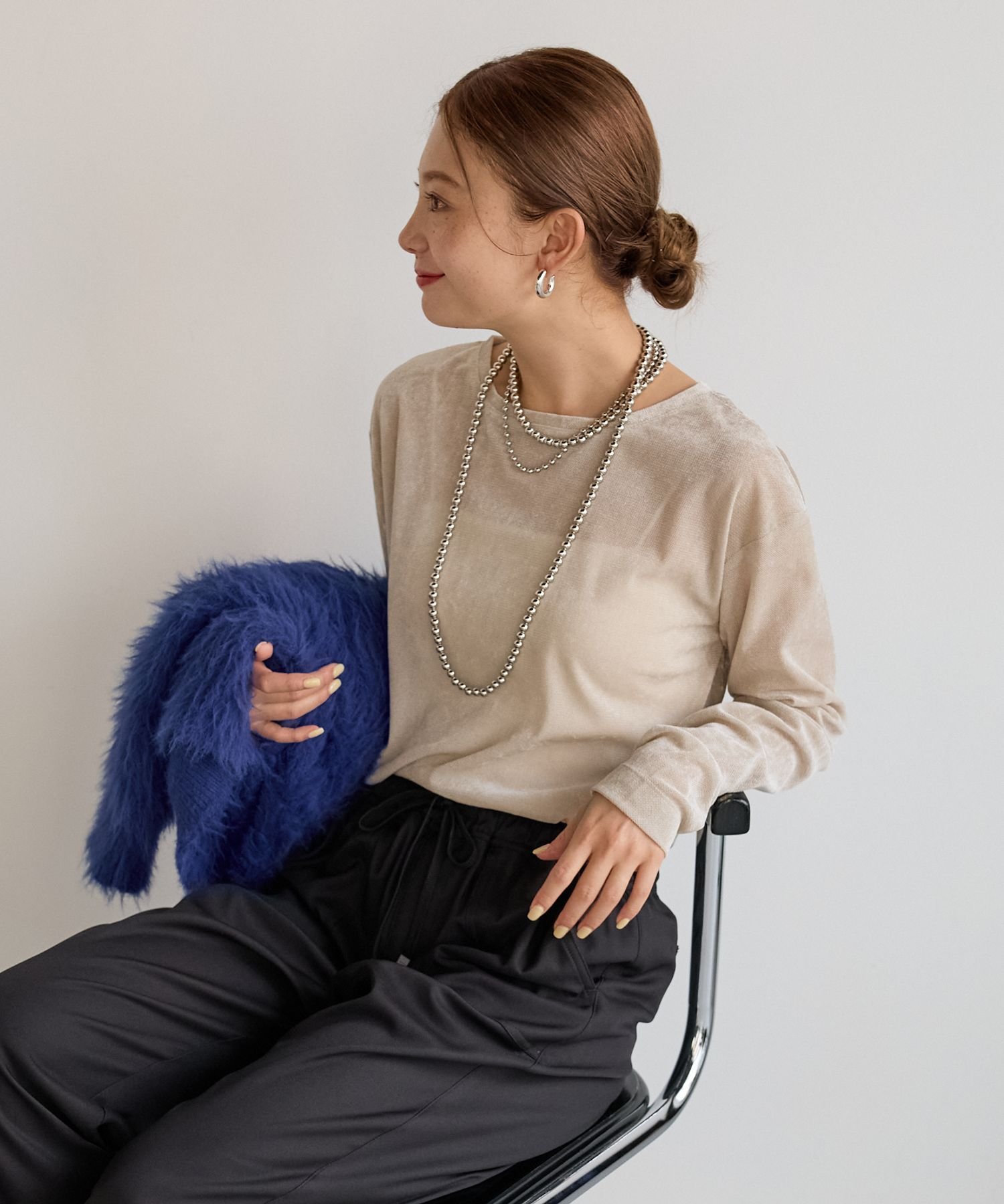 BAYFLOW [程良い透け感]シアーベロアプルオーバー ベイフロー トップス カットソー・Tシャツ グレー ブラック ホワイト【送料無料】のサムネイル