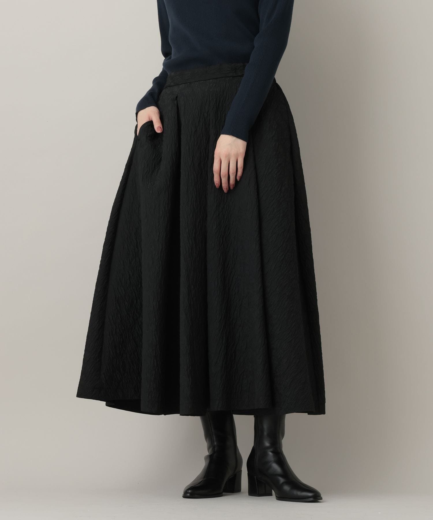 【SALE／50%OFF】A part by ジャガードフレアスカート アパートバイ スカート ロング・マキシスカート ベージュ ブラック【送料無料】