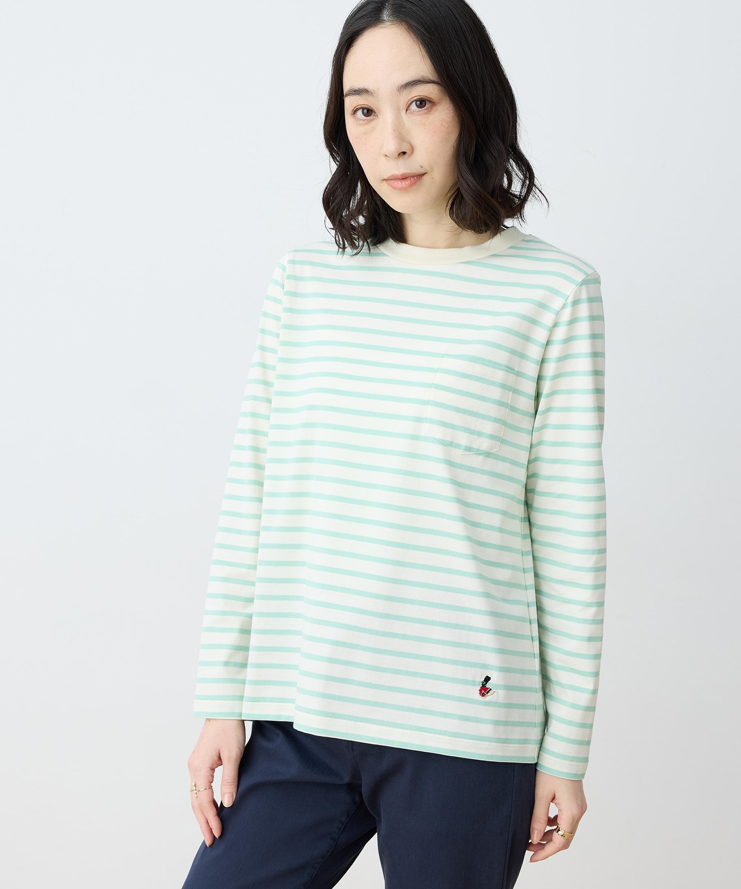 【SALE／50%OFF】DECOY 【chiyoさんコラボ】ロンドンマーチボーダープルオーバー【オーガニックコットンブレンド】 デコイシンス1981 トップス カットソー・Tシャツ ネイビー グリーン