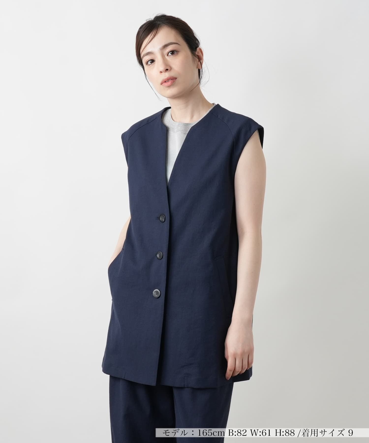 【SALE／60%OFF】Leilian ノーカラーベスト レリアン トップス ベスト・ジレ ネイビー ブラウン【送料無料】