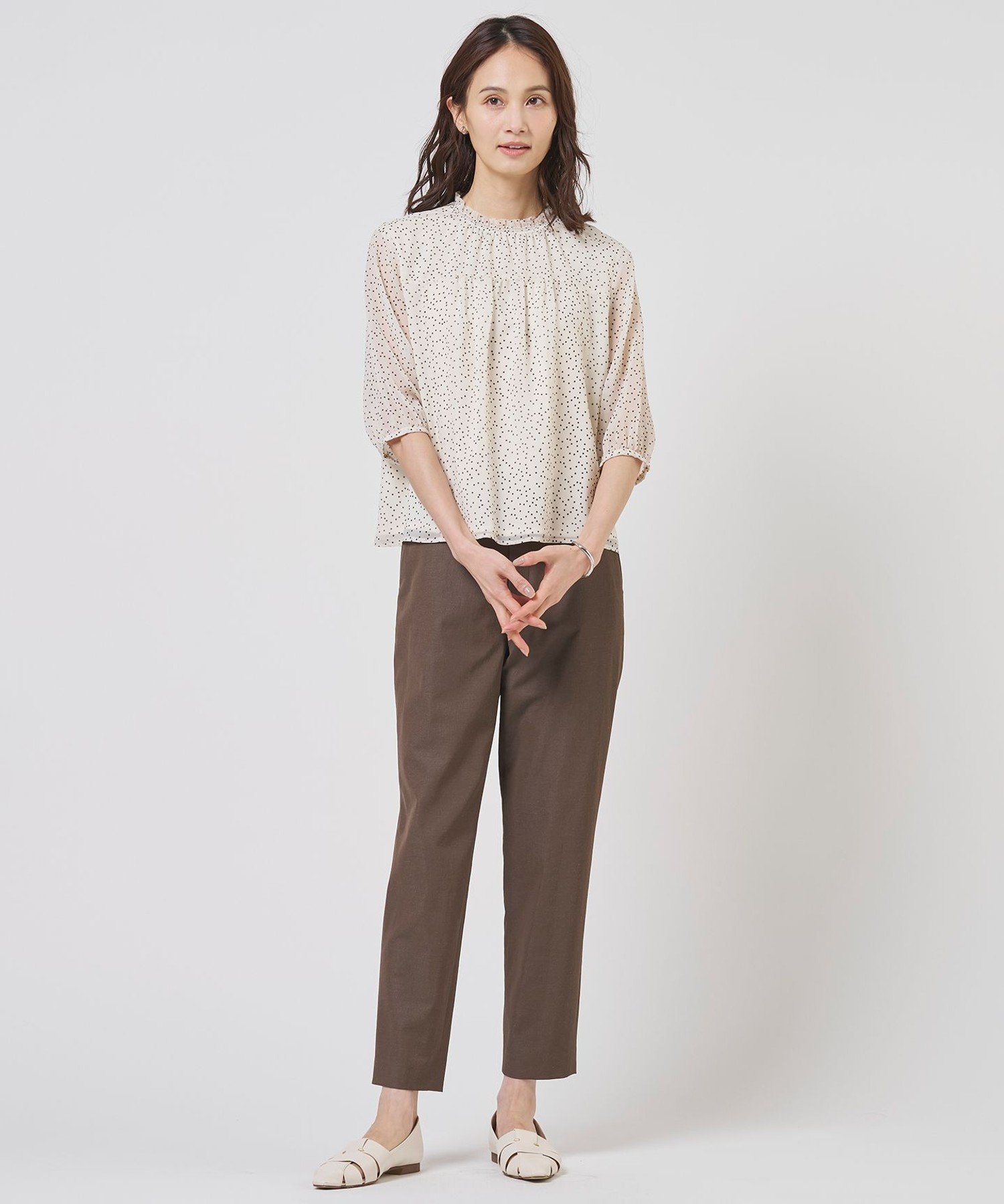 J.PRESS シアードットプリント カットソー ジェイプレス トップス カットソー・Tシャツ ネイビー ベージュ