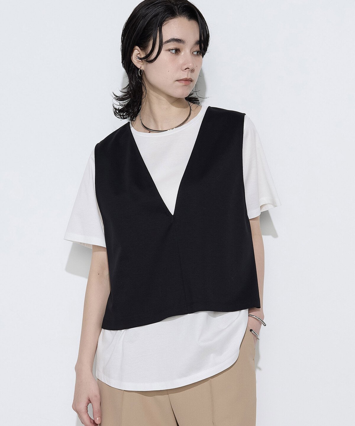 スーピマコットンポンチセットTシャツ コムサ トップス カットソー・Tシャツ グレー ブラック