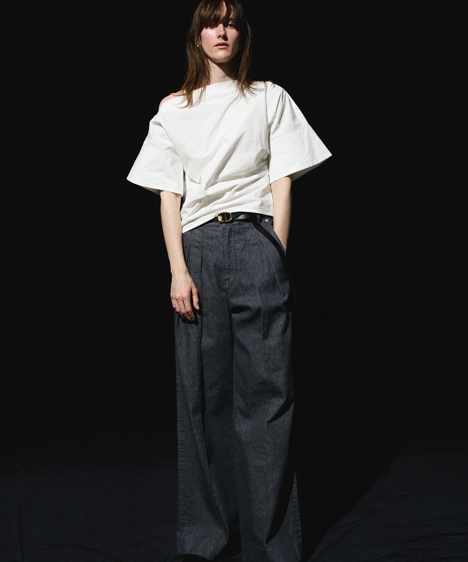 ADAM ET ROPE' FEMME 【EMOELLE】アシメスタイルトップス アダムエロペ トップス カットソー・Tシャツ ブラック ホワイト【送料無料】