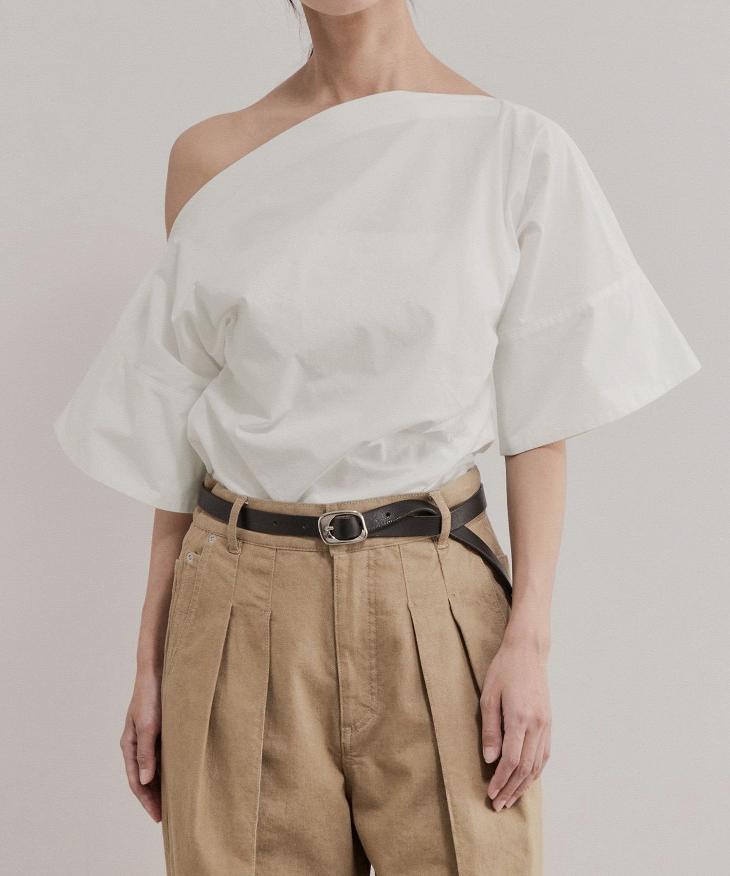 ADAM ET ROPE' FEMME 【EMOELLE】アシメスタイルトップス アダムエロペ トップス カットソー・Tシャツ ブラック ホワイト【送料無料】
