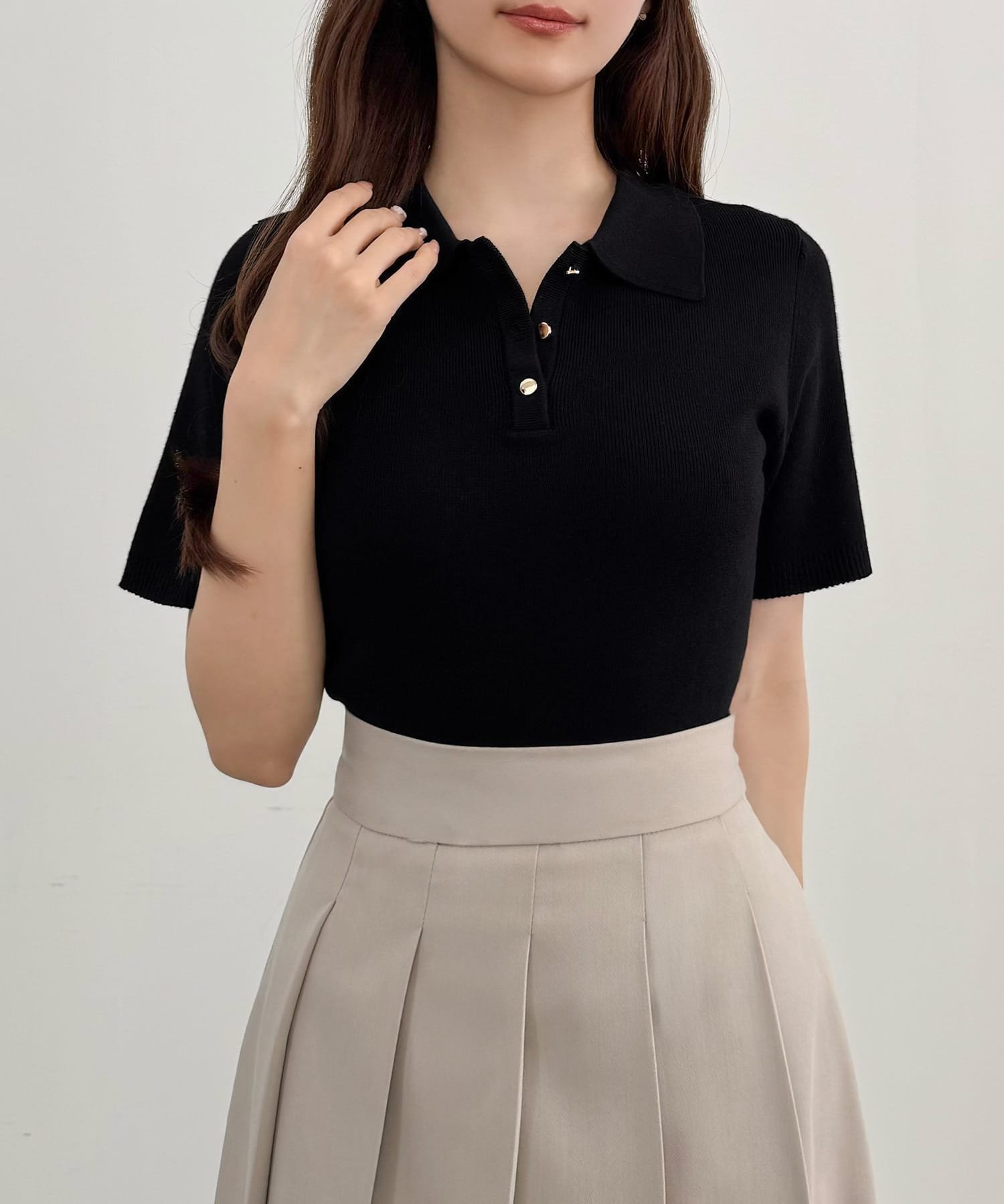 【SALE／26%OFF】JUNOAH CENEA 半袖ポロニットトップス ジュノア トップス ポロシャツ ネイビー ブラック ホワイト【送料無料】（楽天・Rakuten Fashion）