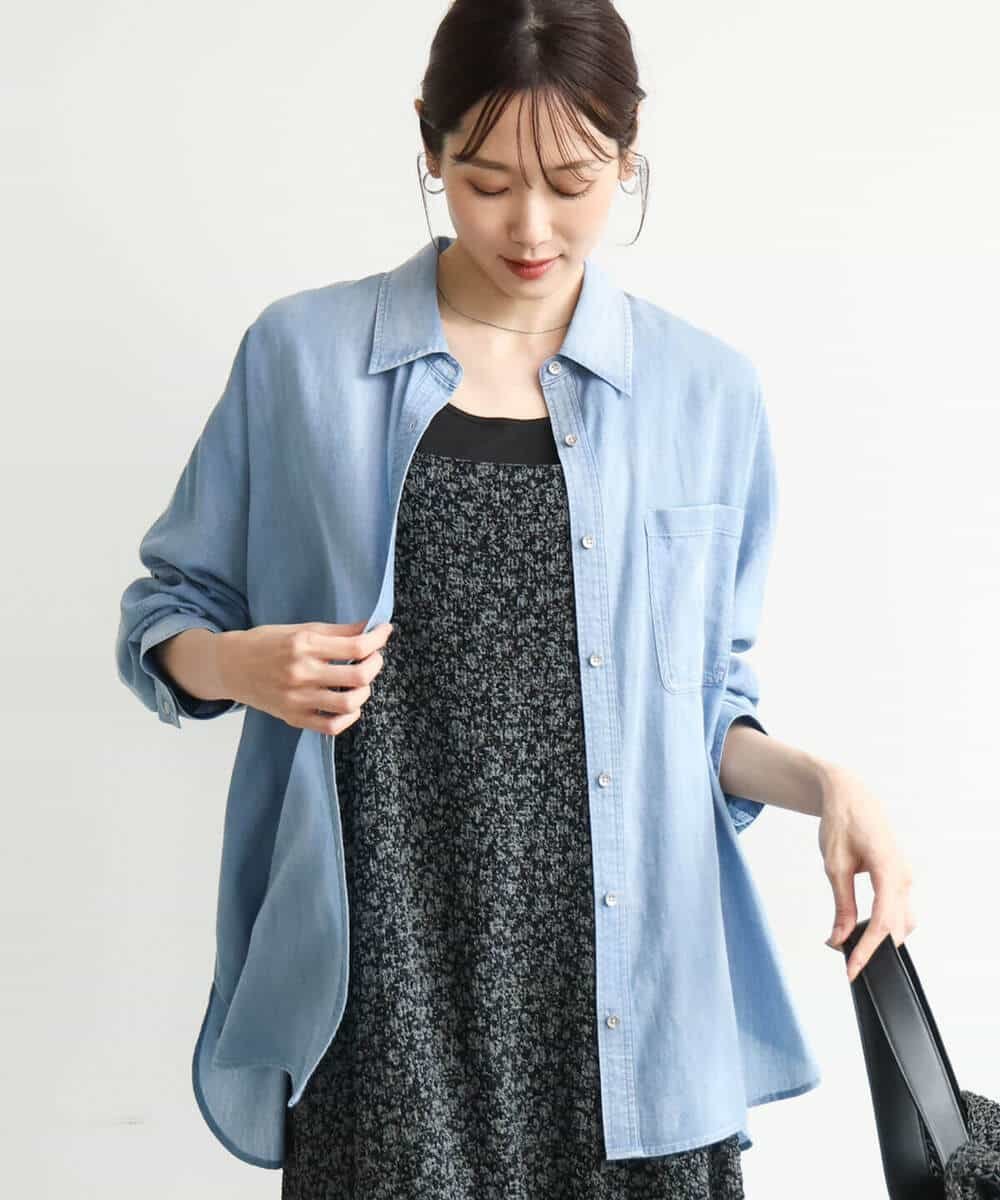 MK MICHEL KLEIN [洗える]2.5ozデニムシャツブラウス エムケーミッシェルクラン トップス シャツ・ブラウス ブルー