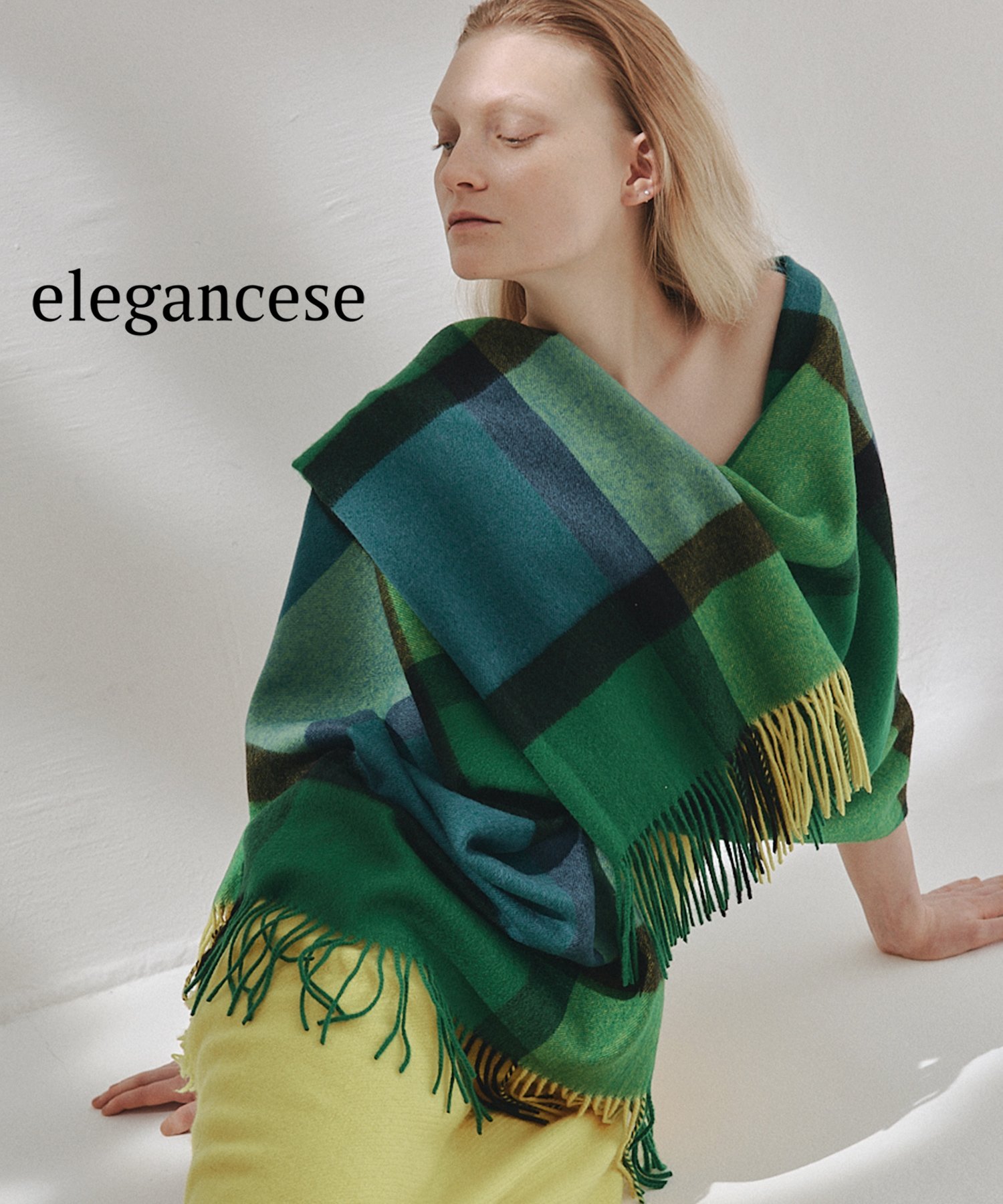 Elegancese elegancese/check wave floration pure cashmere 100% ピュア カシミヤ カシミア エレガンセーゼ EL-05 セットアップセブン ファッション雑貨 マフラー・ストール・ネックウォーマ…