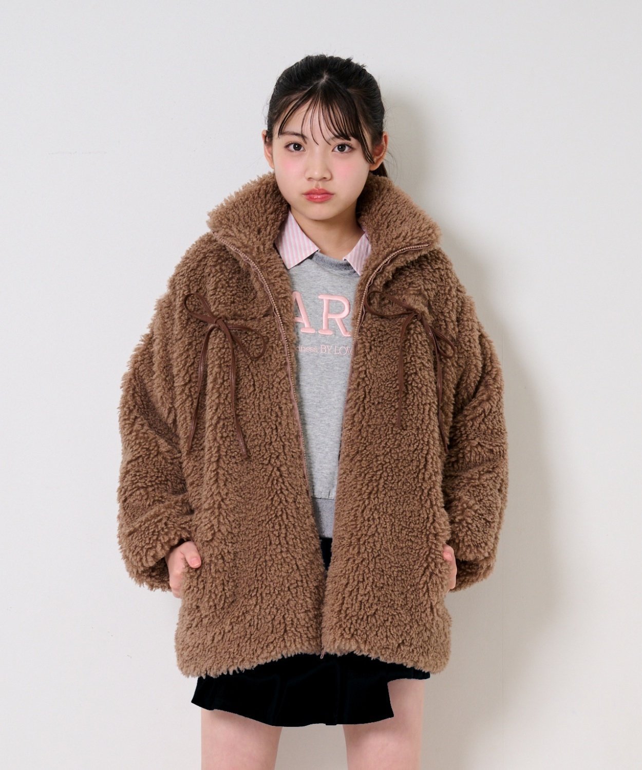 by LOVEiT リボンポイントファーブルゾン ナルミヤオンライン ジャケット・アウター ブルゾン・ジャンパー ベージュ ブラウン【送料無料】のサムネイル