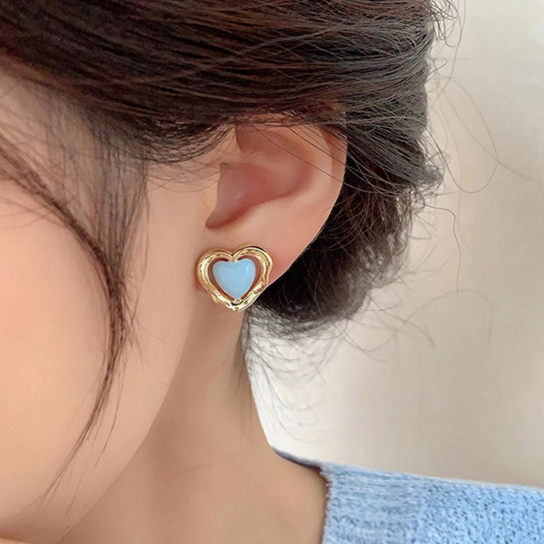 Forcement レトロ調ハートが可愛いイヤリング イヤリング ハートイヤリング レトロ調 メゾンドラティール アクセサリー・腕時計 イヤリング・イヤーカフ ピンク ブルー ホワイト