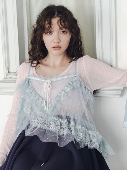 FURFUR ランダムヘムレースキャミソール ファーファー トップス カットソー・Tシャツ ブラック ホワイト【送料無料】