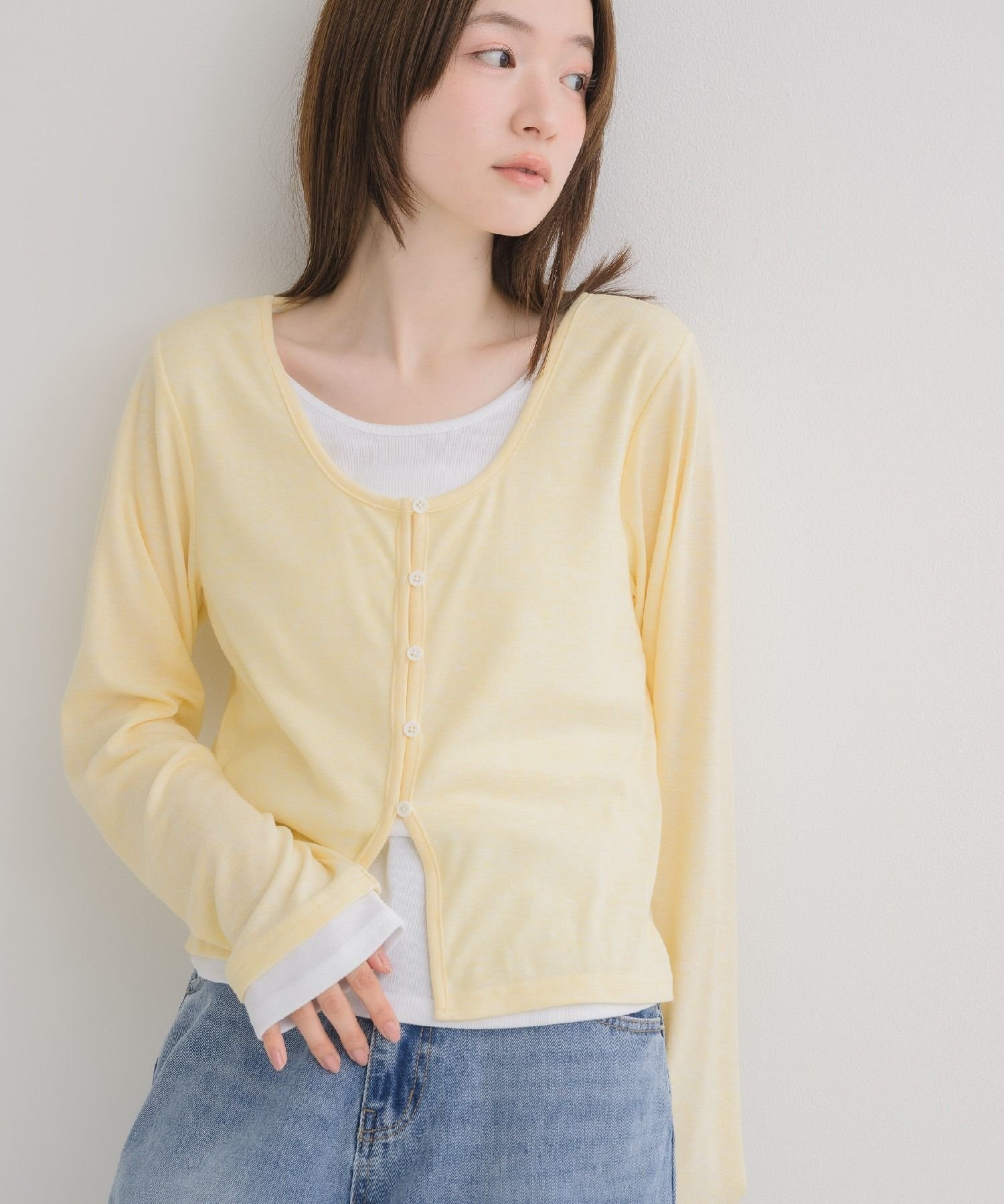 RETRO GIRL チョーカー付レイヤード風カットソー レトロガール トップス カットソー・Tシャツ ブルー イエロー