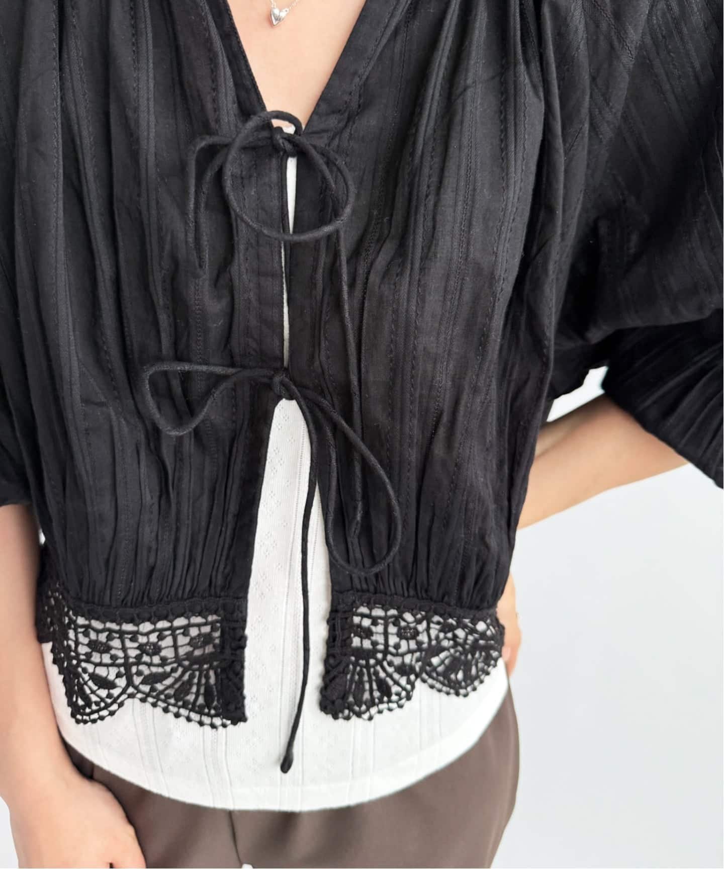 【ne Quittez pas / ヌキテパ】Cambric Dobby Lace Blouse エディット フォー ルル トップス シャツ・ブラウス ホワイト ブラック