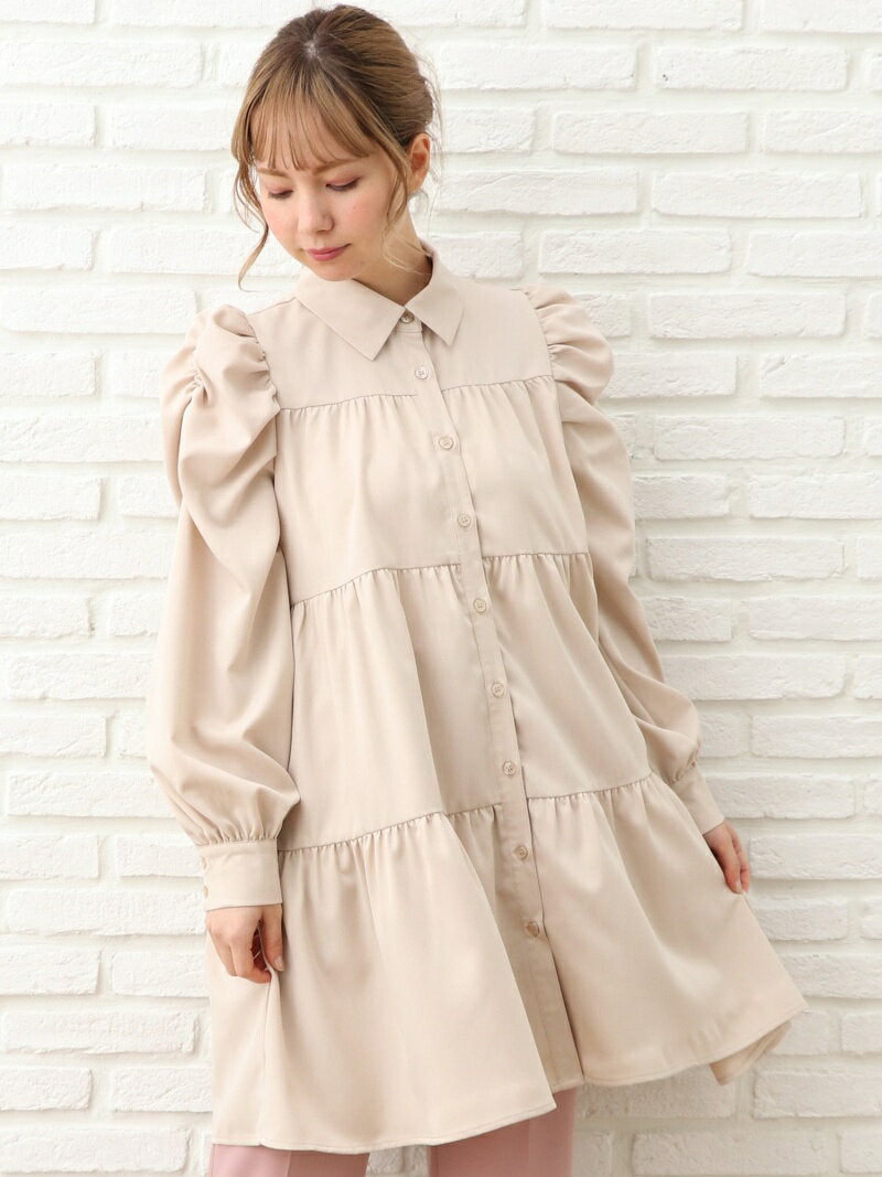 【SALE／74%OFF】INGNI パワショルティアードシャツ/OP イング ワンピース・ドレス シャツワンピース ベージュ ホワイト ブラックのサムネイル