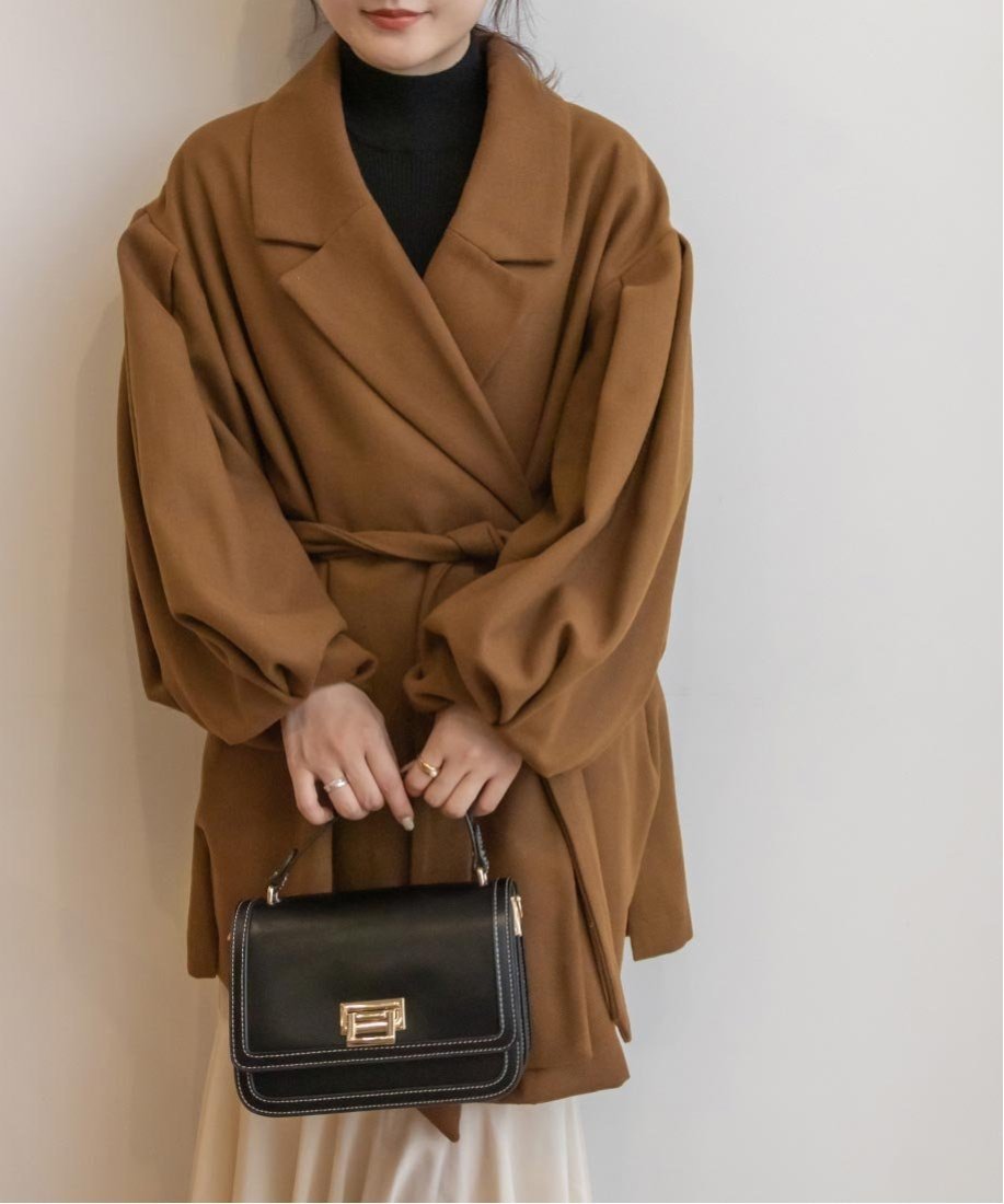 【SALE／50%OFF】RANDA バルーンスリーブミドル丈コート ランダ ジャケット・アウター その他のジャケット・アウター ブラウン グレー ピンク【送料無料】のサムネイル