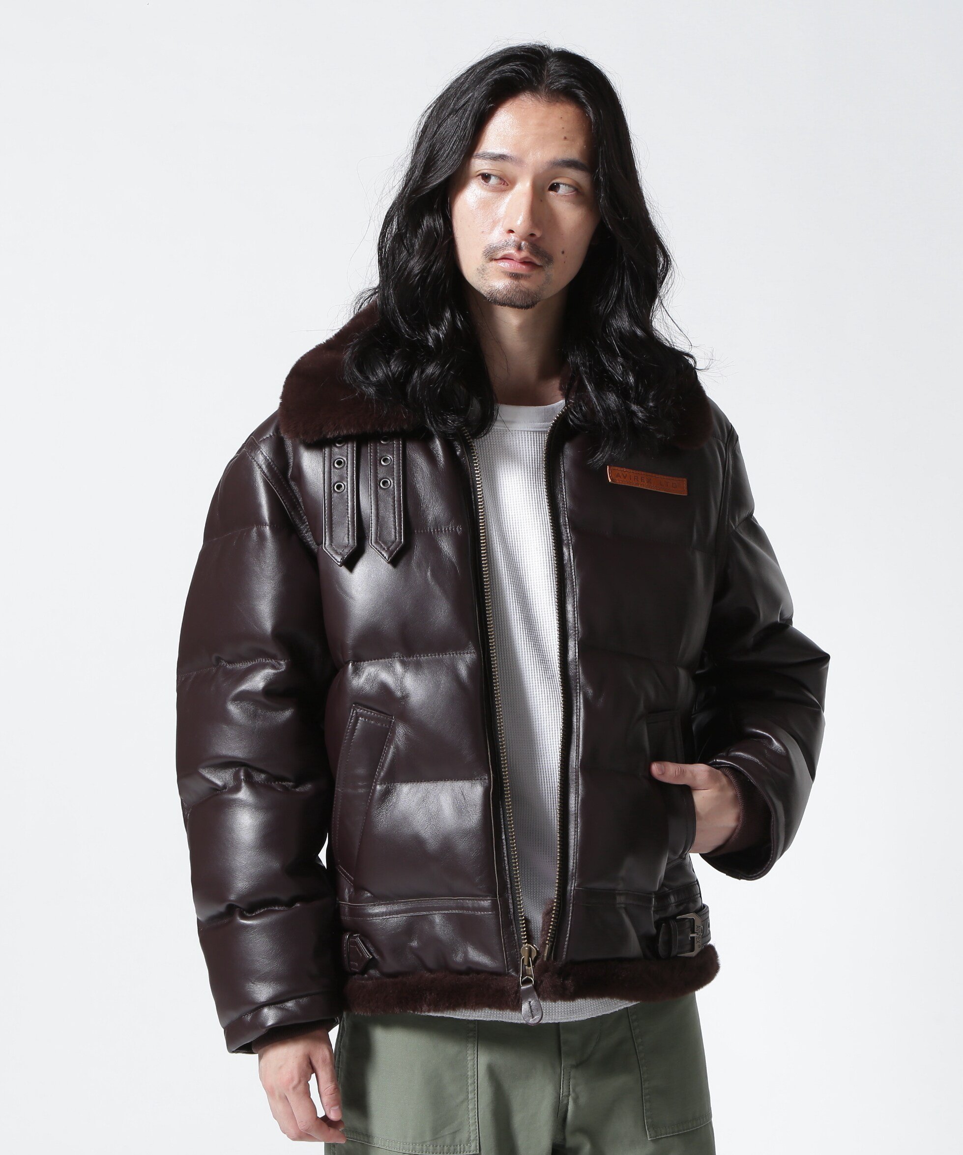 AVIREX LEATHER DOWN BOMMER JACKET / レザー ダウン ボマー ジャケット アヴィレックス ジャケット・アウター ライダースジャケット ブラウン ブラック