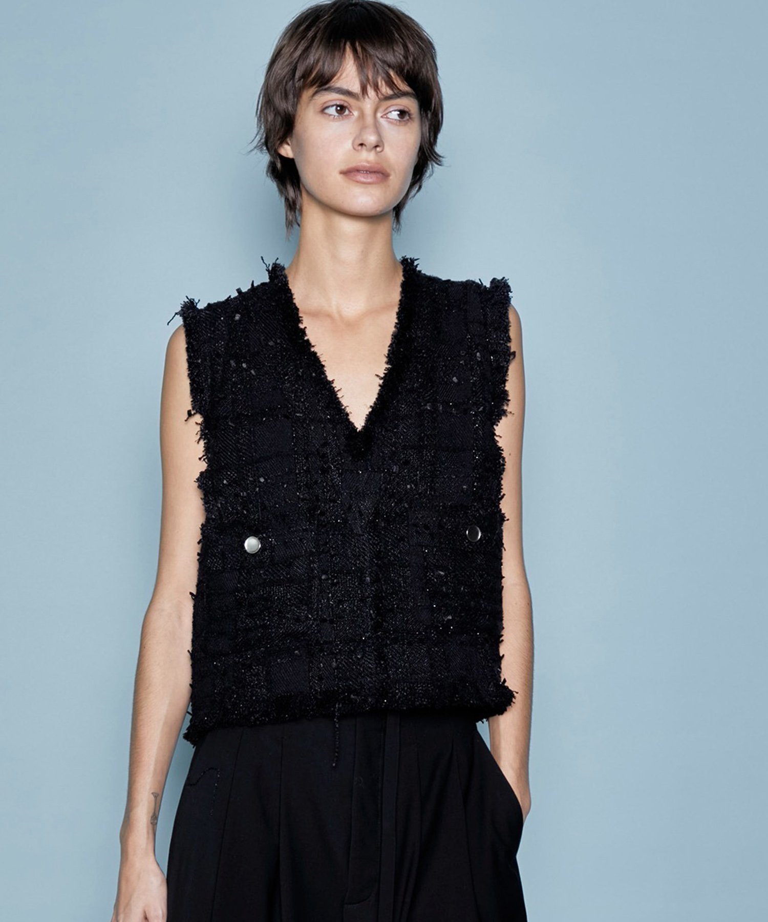 MAISON SPECIAL Tweed Short Length Vest メゾンスペシャル トップス ベスト・ジレ ブラック ホワイト ピンク【送料無料】のサムネイル