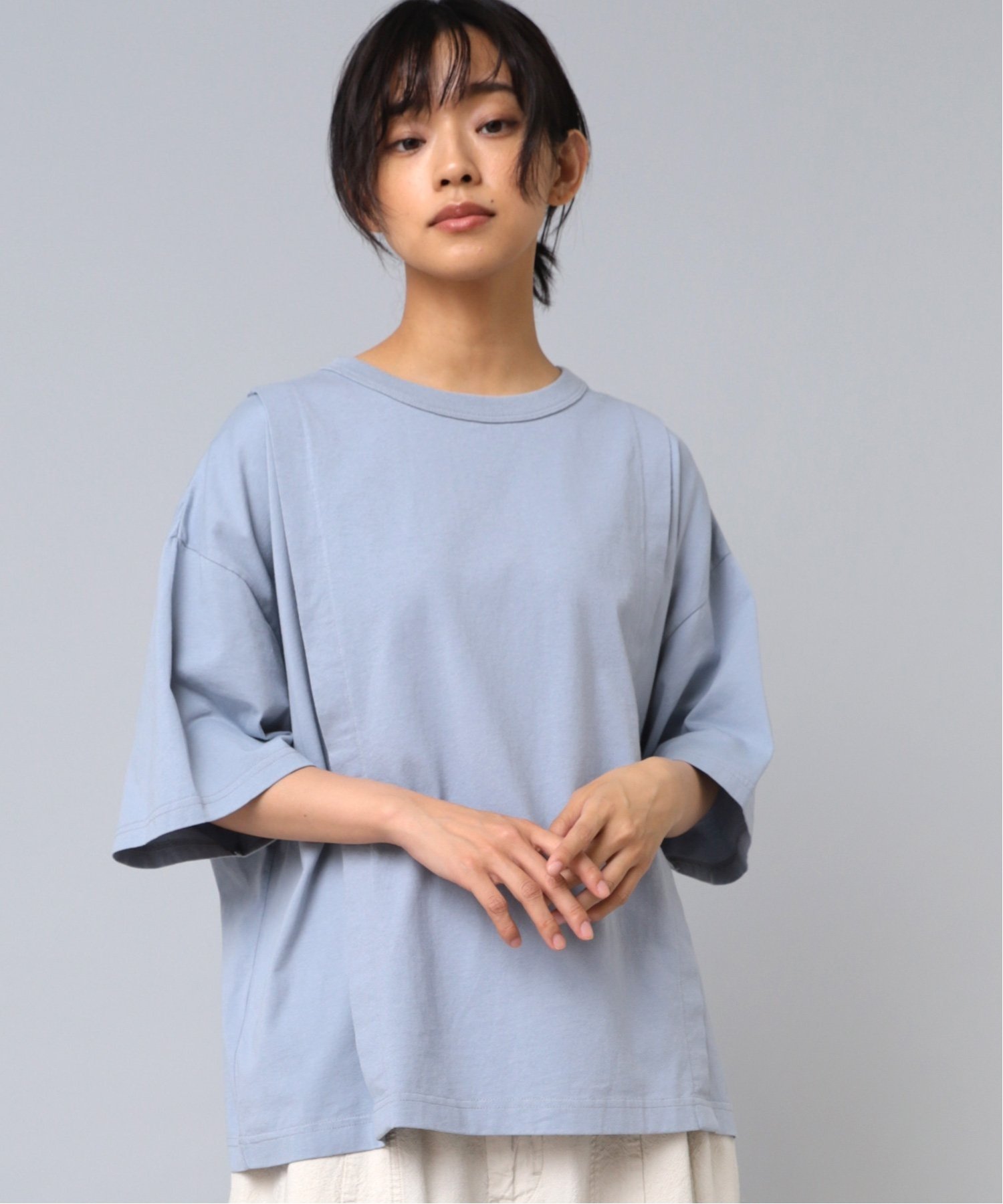 URCH RNA M2168 あつみの違う切り替え半T URCH アールエヌエーエヌ トップス カットソー・Tシャツ グレー ブラック ピンク ホワイト