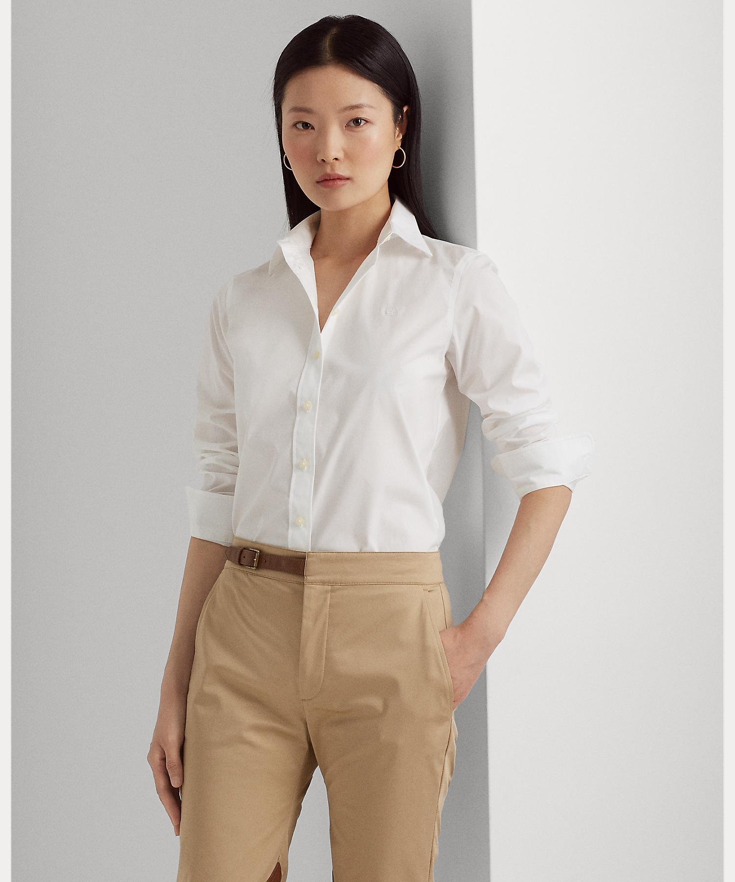 LAUREN RALPH LAUREN イージーケア ストレッチコットン シャツ ラルフローレン トップス シャツ・ブラウス ホワイト【送料無料】