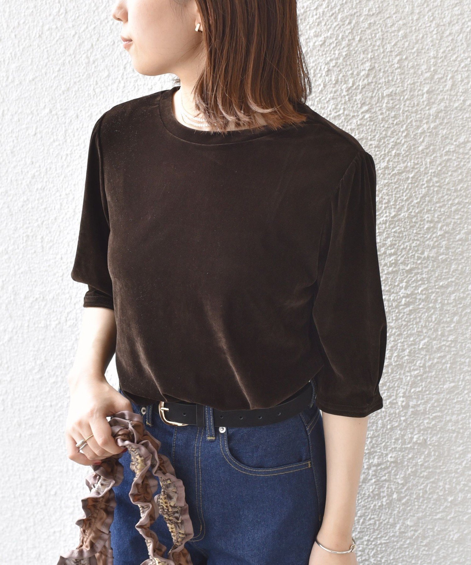 SHIPS Colors SHIPS Colors:＜手洗い可能＞フロッキー メッシュ 5分袖 トップス シップス トップス カットソー・Tシャツ ブラウン ブラック ベージュ【送料無料】のサムネイル