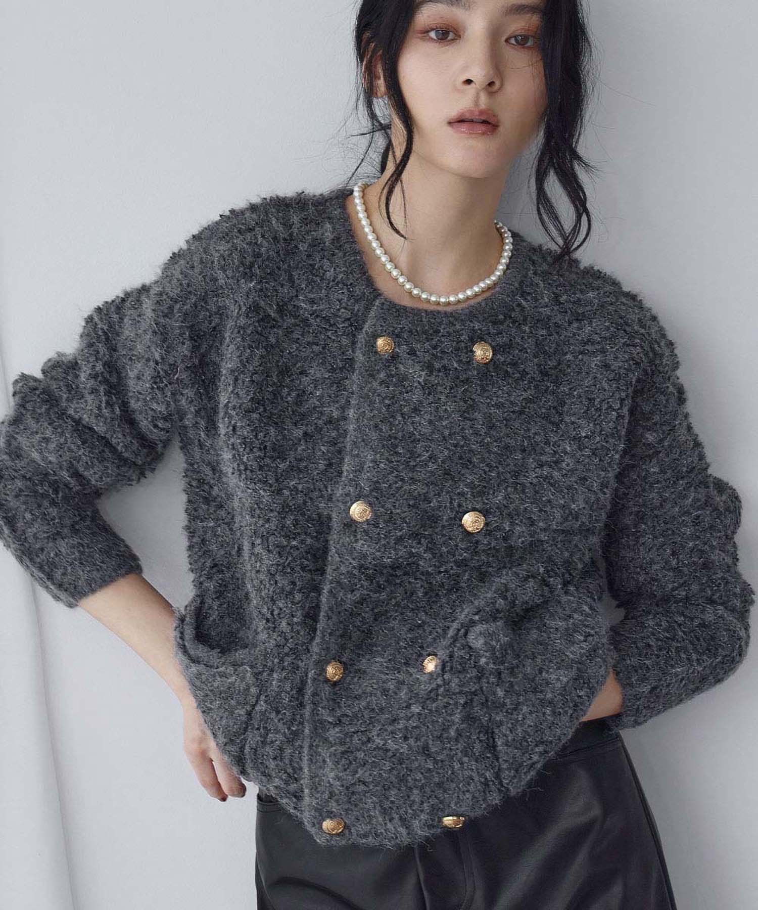 ELFRANK ループニット カーディガン ループ編み 長袖 ショート丈 冬 ガール トップス カー ...