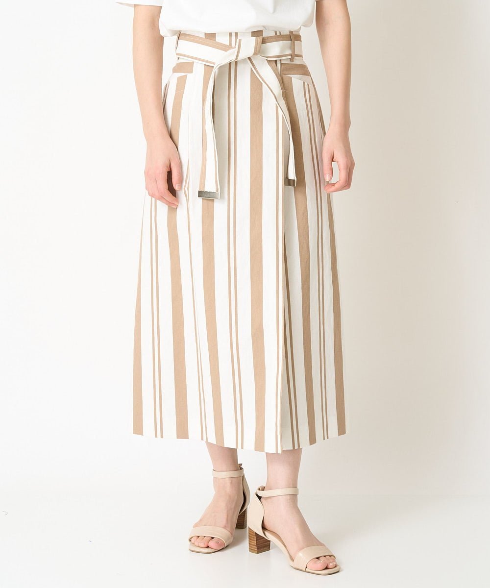 【SALE/50%OFF】GEORGES RECH(小さいサイズ) コットンリネンストライプナロースカート メゾンドゥサンク スカート その他のスカート ベージュ ネイビー【送料無料】