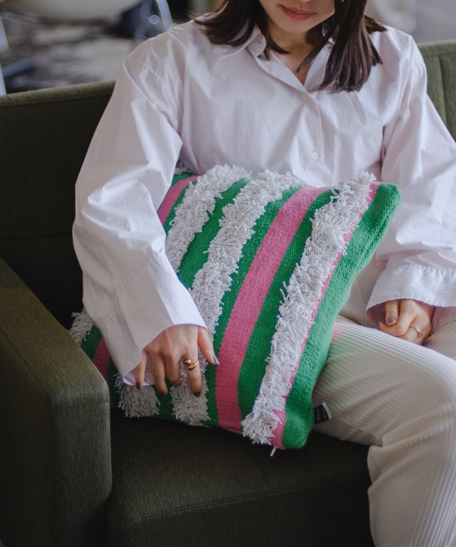 【SALE／30%OFF】BIRTHDAY BAR 【SAHIR サヒール】Cushion fringe coverクッションカバー バースデイバー インテリア・生活雑貨 カーペット・ラグ・マット ブルー グリーンのサムネイル