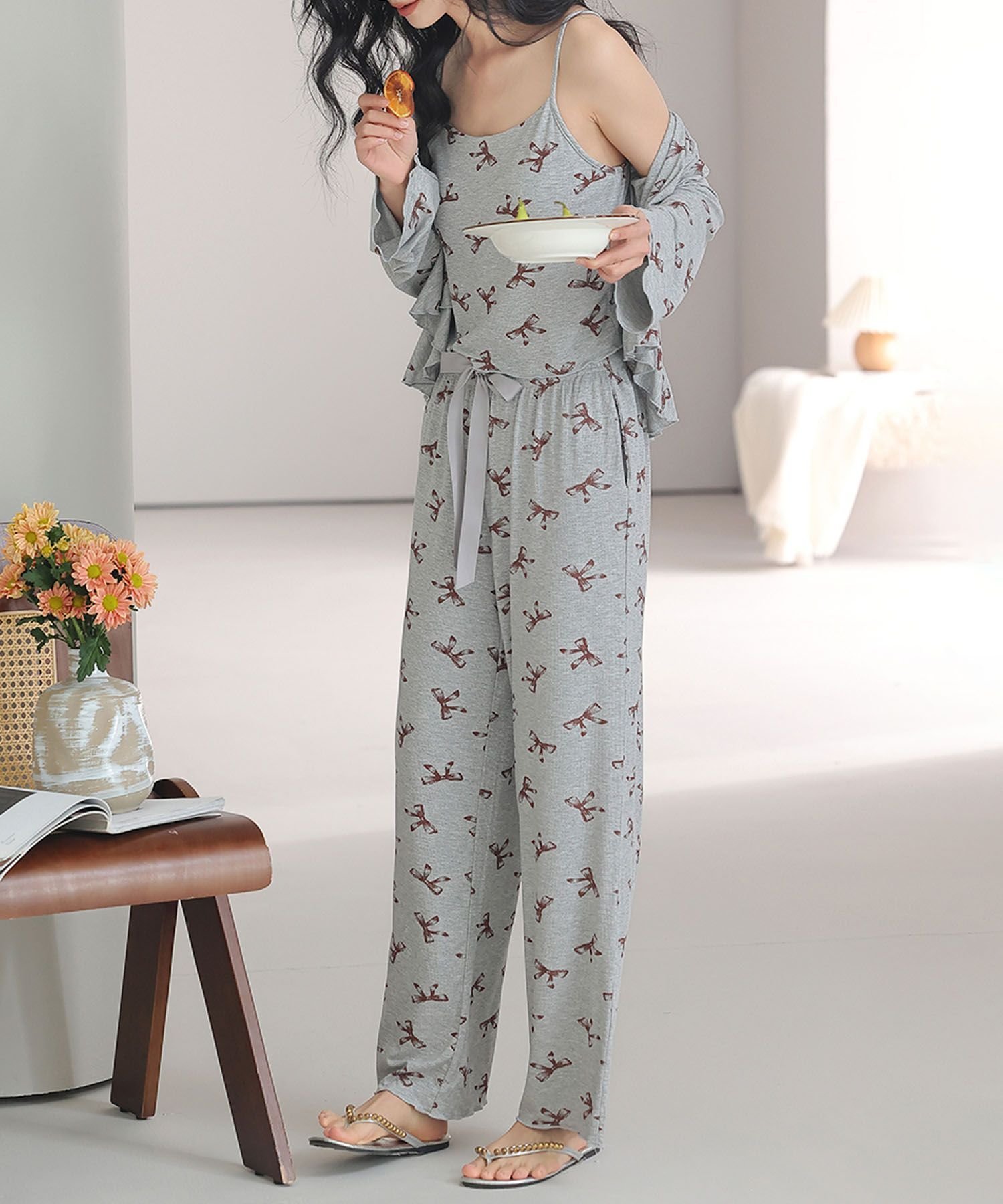 【SALE／10%OFF】aimoha home aimoha home/カップ付きキャミソール&ロングパンツ ルームウェア3点セット アイモハ インナー・ルームウェア その他のインナー・ルームウェア グレー ベージュ【送料無料】