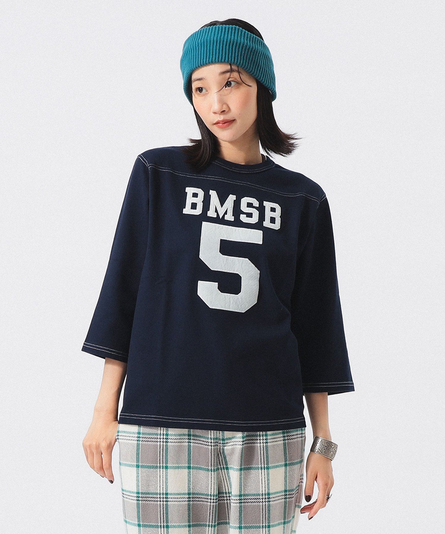 テンジク フットボール 3/4 Tシャツ ビームス ウイメン トップス カットソー・Tシャツ ネイビー ホワイト パープル