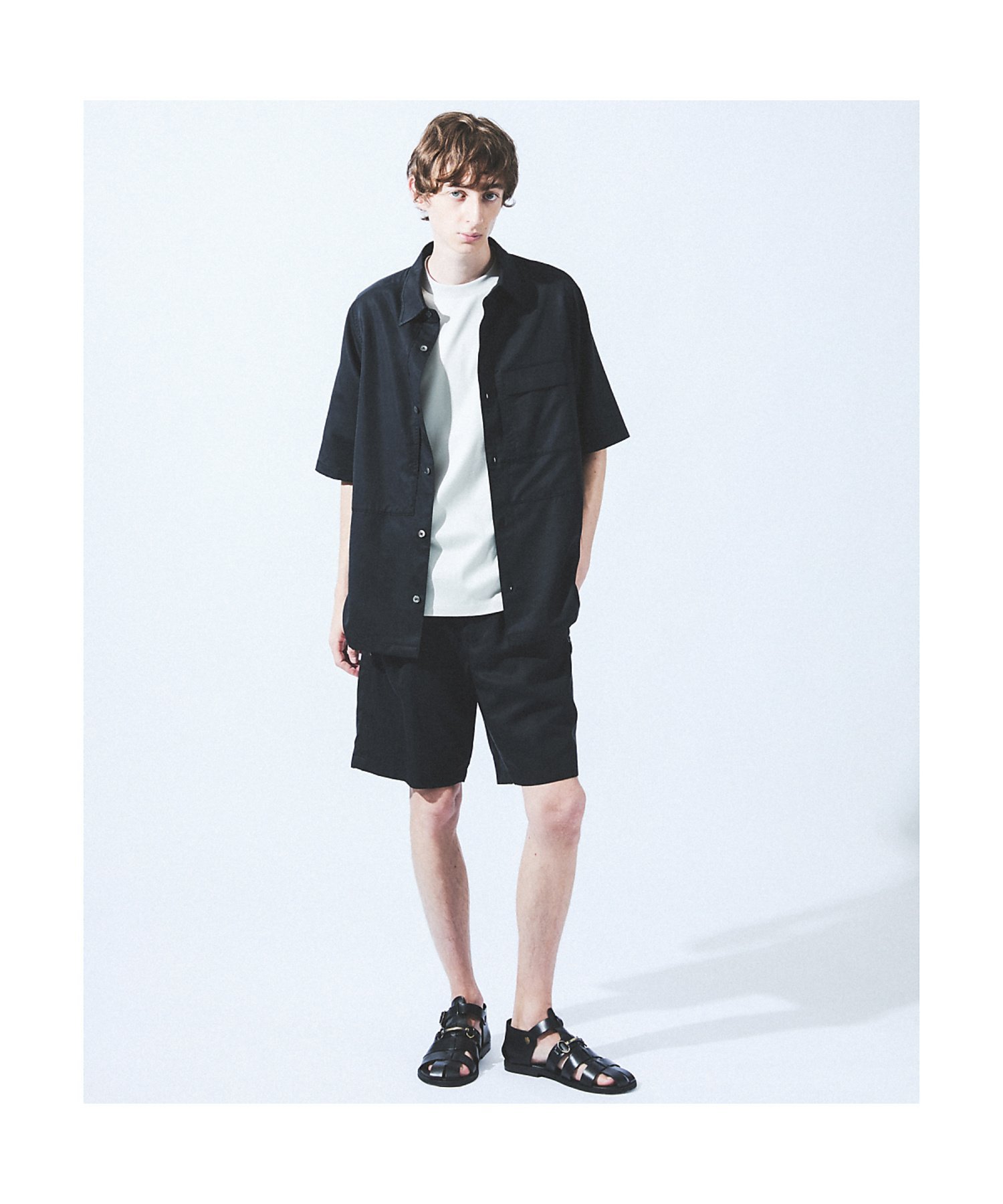 【セットアップ対応】フィブリル パッチワーク 半袖シャツ デザインワークス トップス シャツ・ブラウス ブラック