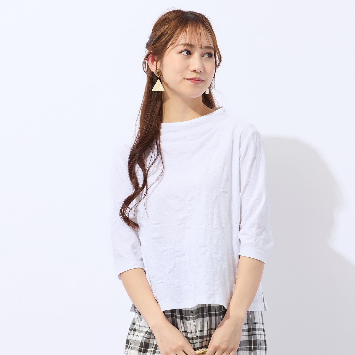 Liliane Burty Eclat 【洗える・アンサンブル対応】綿ジャカードプルオーバーTシャツ リリアンビューティ エクラ トップス カットソー・Tシャツ ブルー ブラック ホワイト